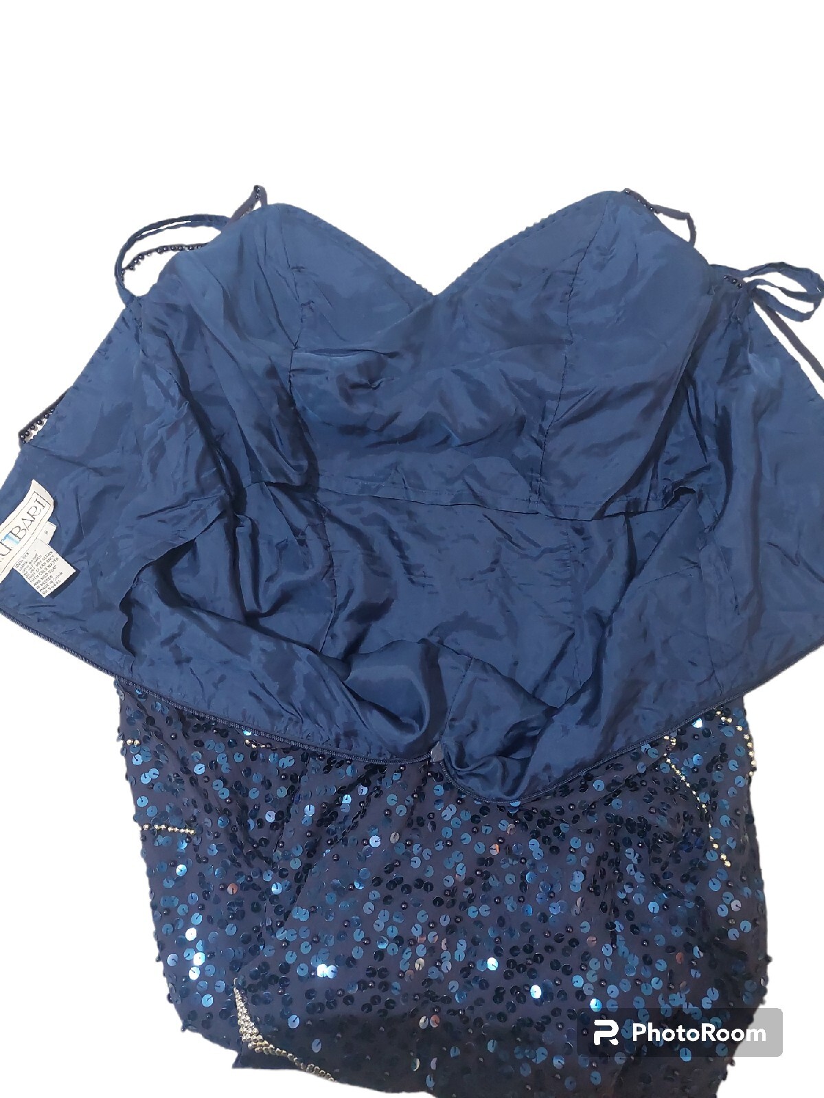 A J Bari Vintage 100% Silk Blue Silver Sequin Beaded Flower Evening Dress size 8