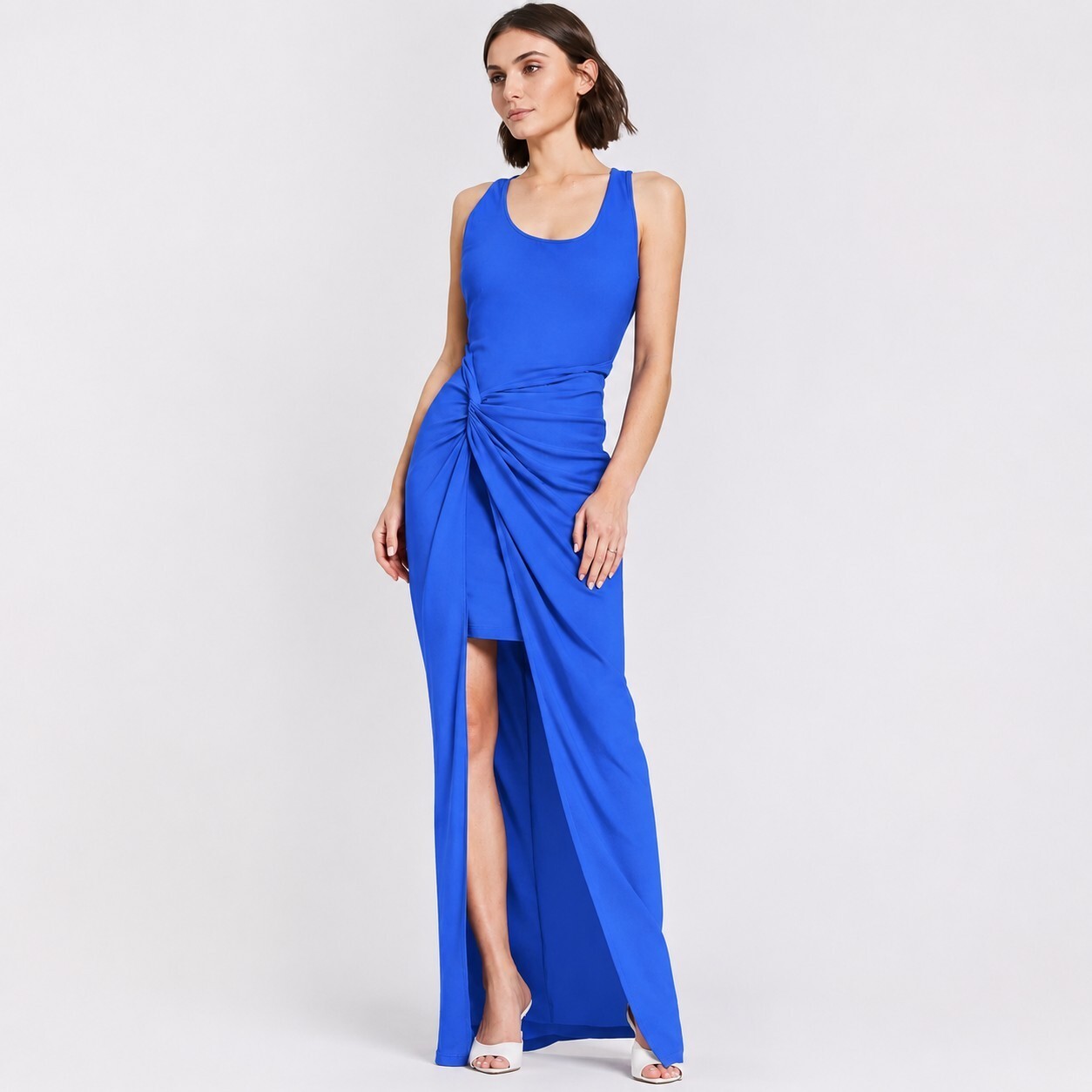 One33 Social Darcy Cobalt Blue sz 8 Draped Knot Waist Long Maxi Dress Racerback