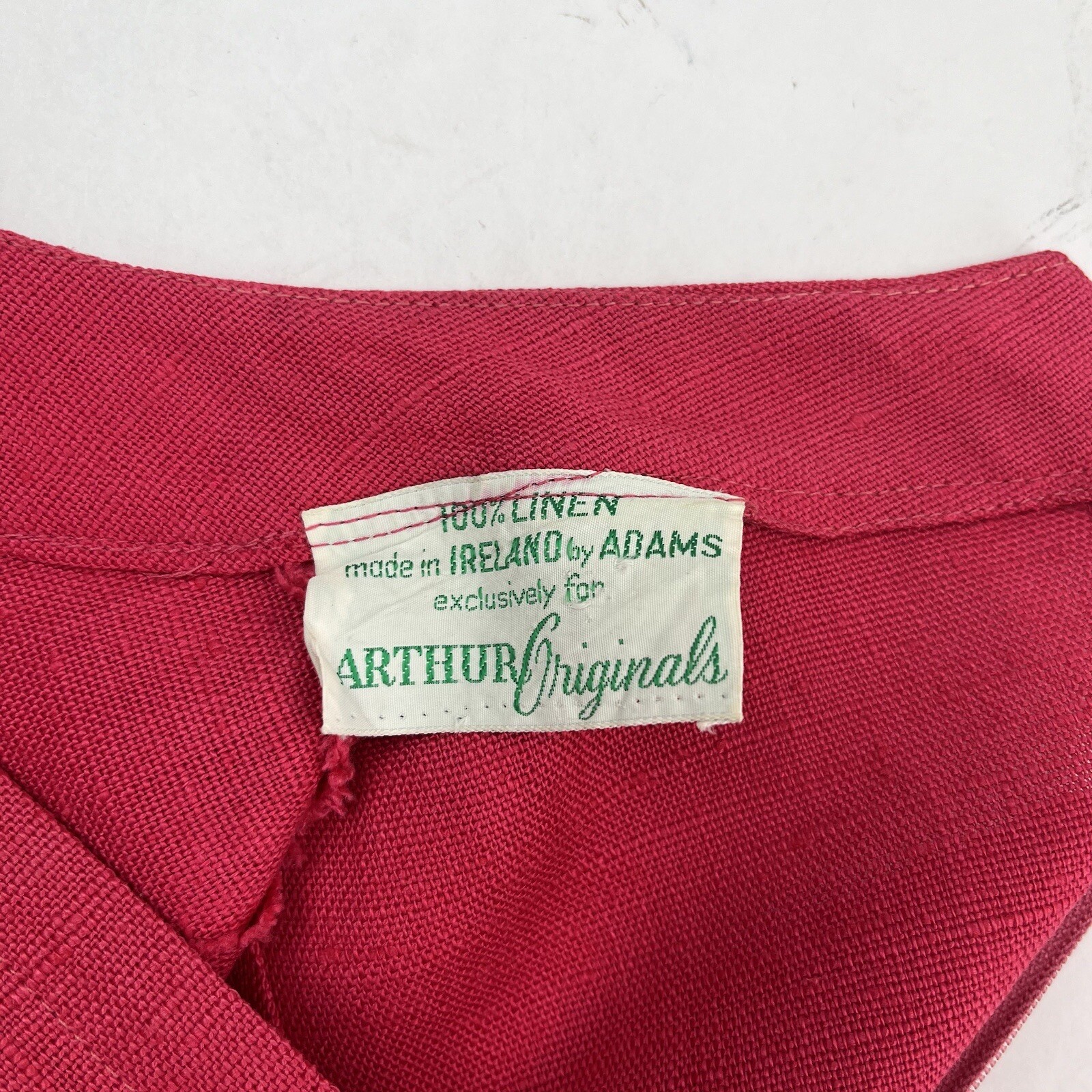 Vintage Arthur Linen Shift Dress M Red Ireland Classic Minimalist Irish 60s