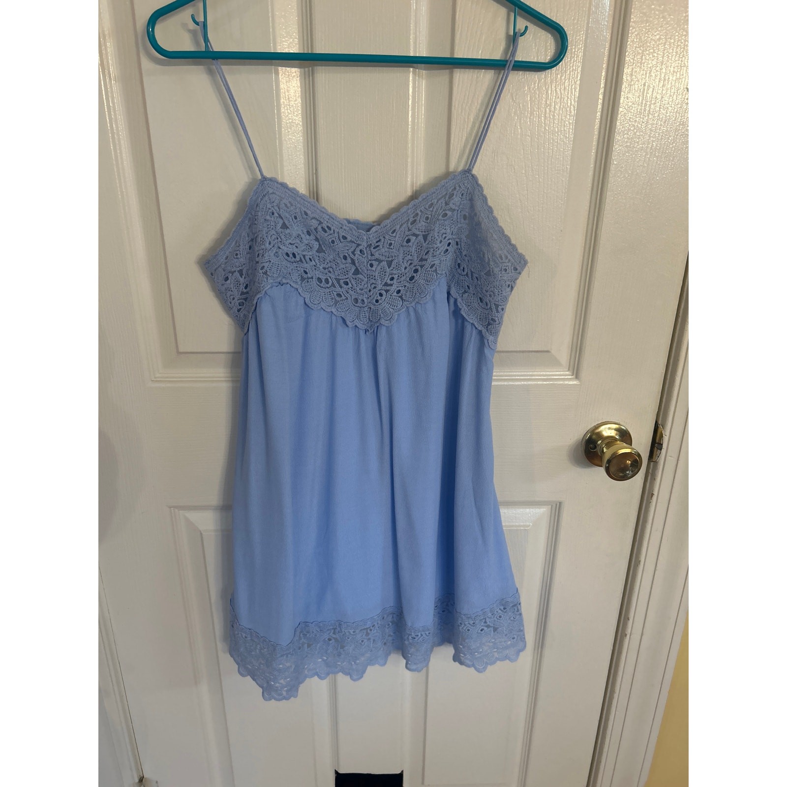J.O.A. Light Blue Eyelet Spaghetti Strap Mini Dress Size Small