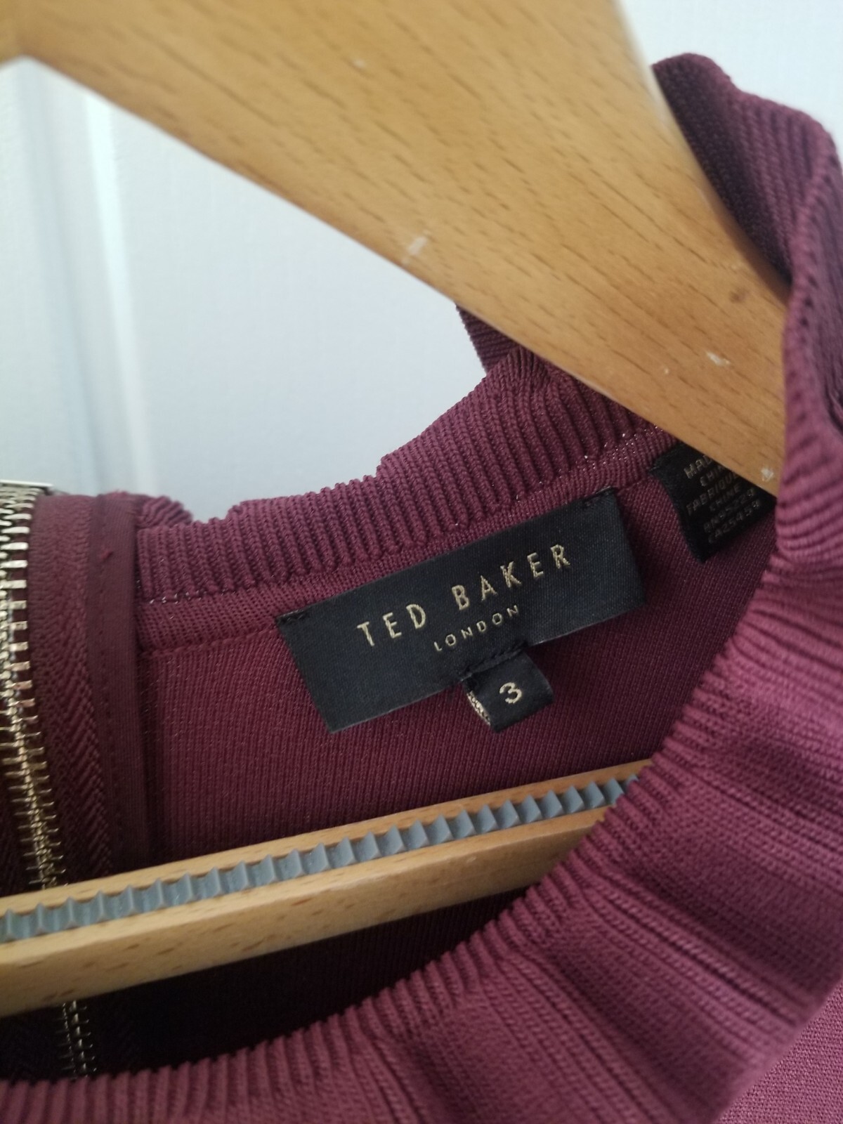 Ted Baker Zadi Midi Dress Knitted Bodice Burgundy Maroon Size TB 3 UK 12