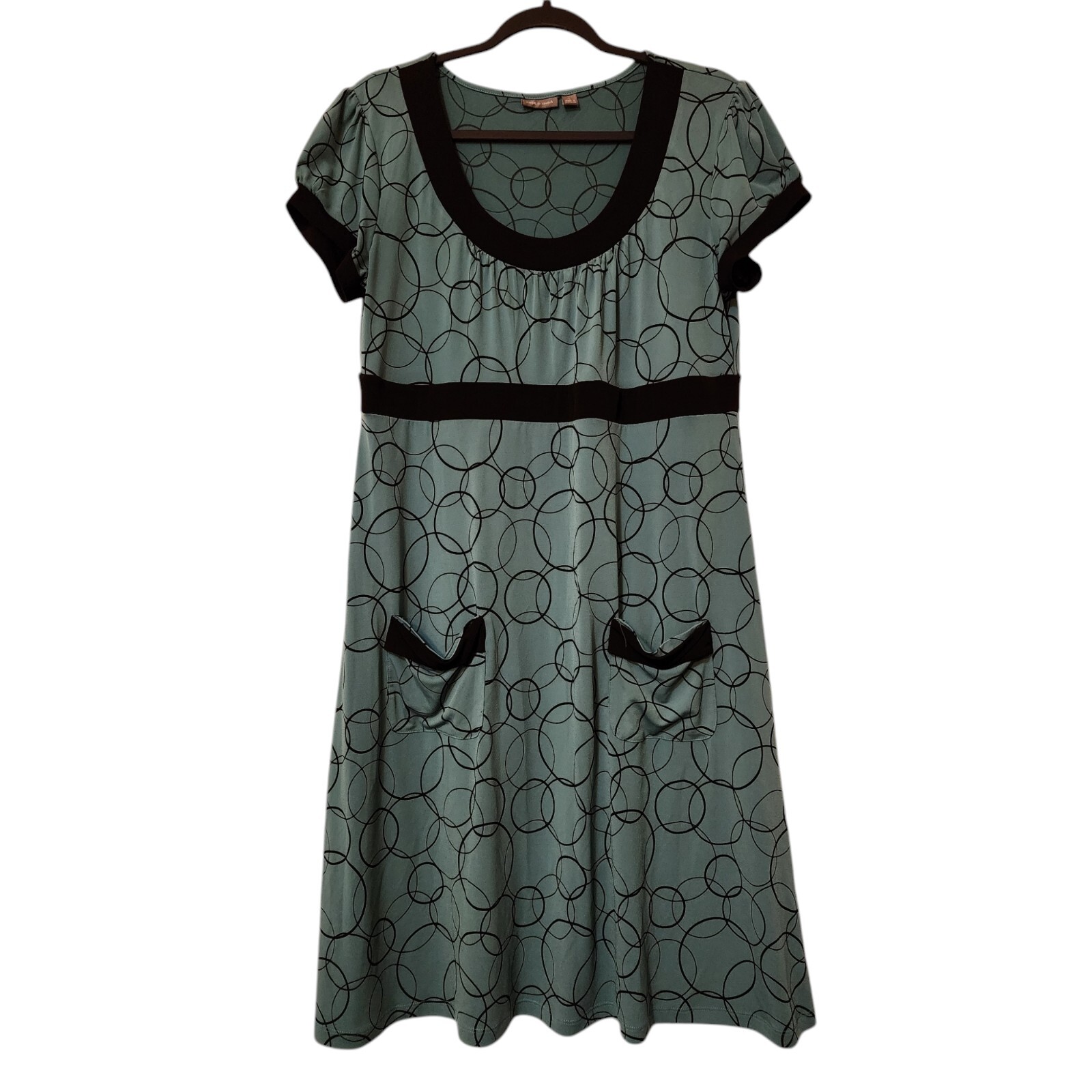 Apt 9 Womens High Waist Shift Dress Size L Blue Pleated Slinky Stretch Pockets
