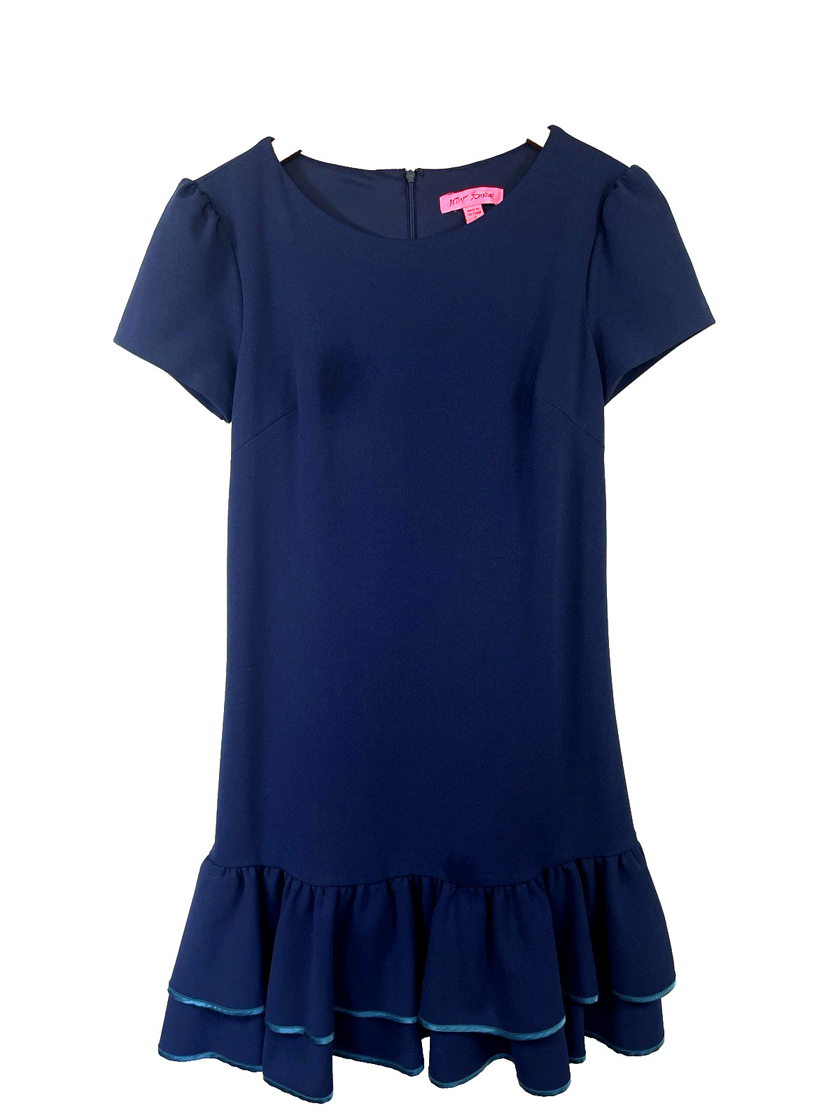 Betsy Johnson Womens Coquette Ruffeled Mini Dress Size 2 Navy Blue Twee Preppy