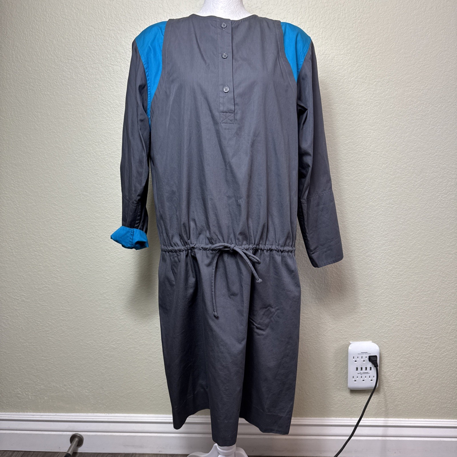 Vintage Mani Giorgio Armani Italy Grey Blue Colorblock Cotton Dress IT 42 80s 90