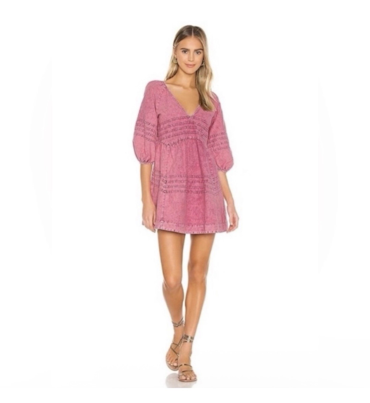 Free People Sweet Surrender Mini Dress in Acid Washed Wild Rose Color EUC M