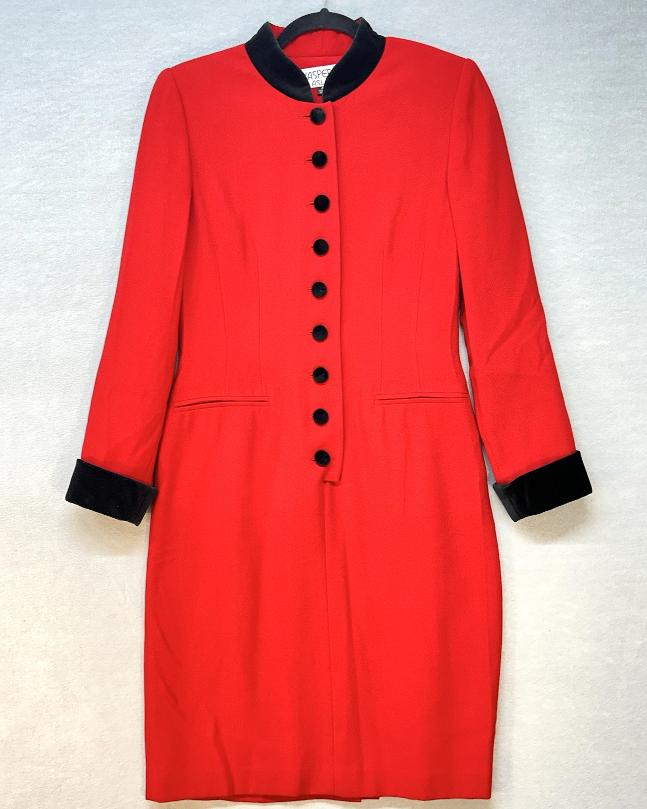 VTG Kasper Red Black Dress Sz 4 Knee Length Button Up Holiday Classic Chic