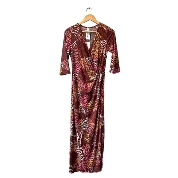 24/7 Boho Animal Print Patchwork Bodycon Maxi Dress Size M NWT Faux Wrap Fitted