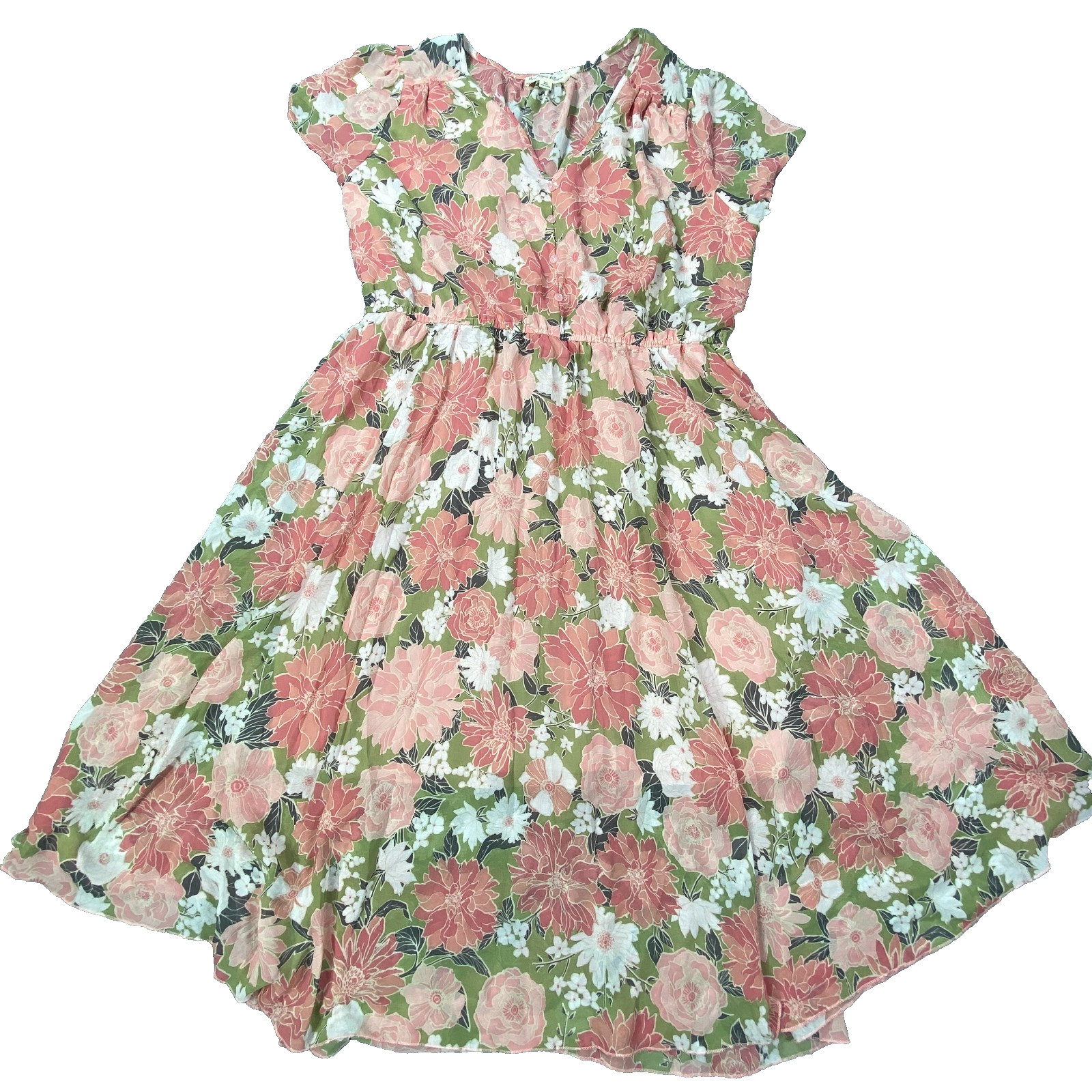 Indigo Rose Dress XL Pink Floral Cottagecore Soft Girl Prairie Garden Midi Boho