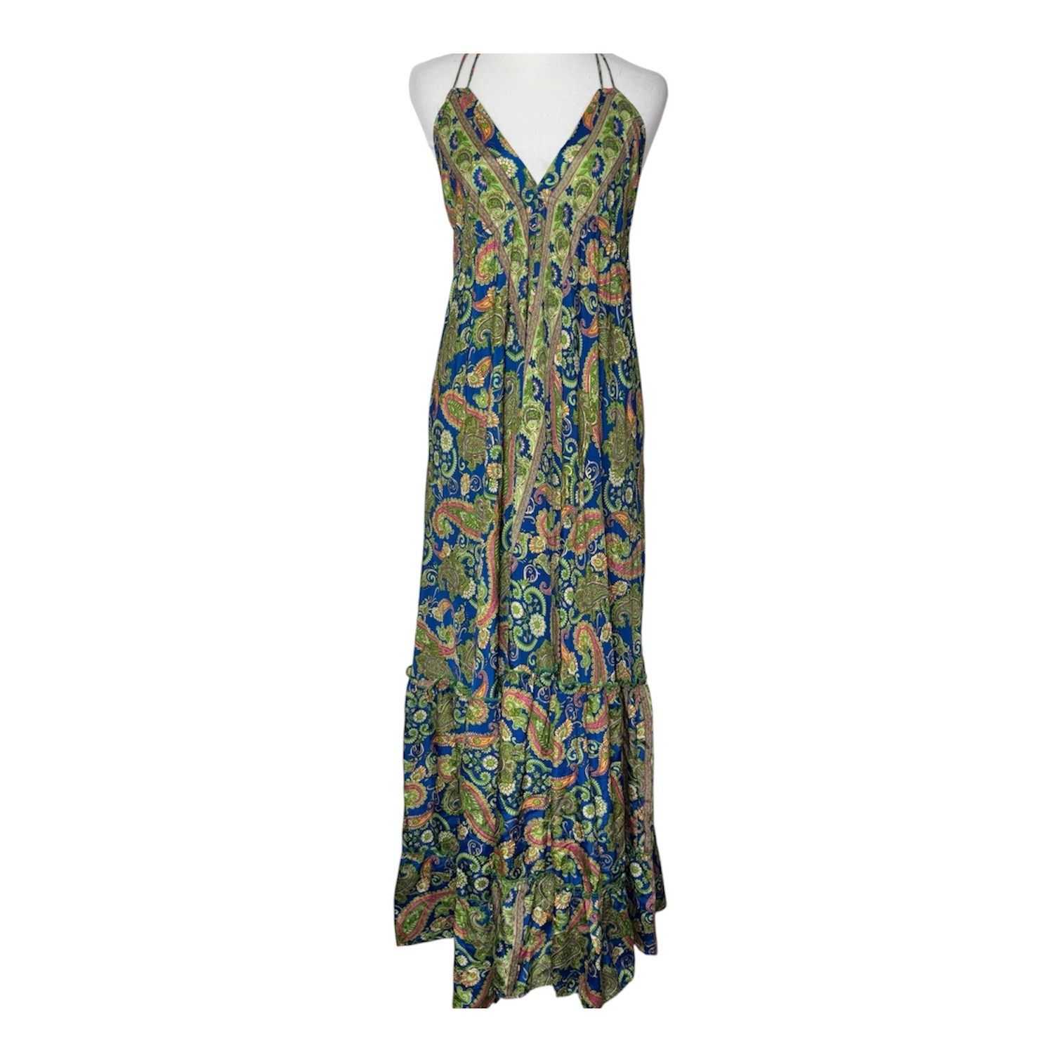 Swarna Greece ONE SIZE Paisley Print Maxi Dress Open Back Halter Plunge