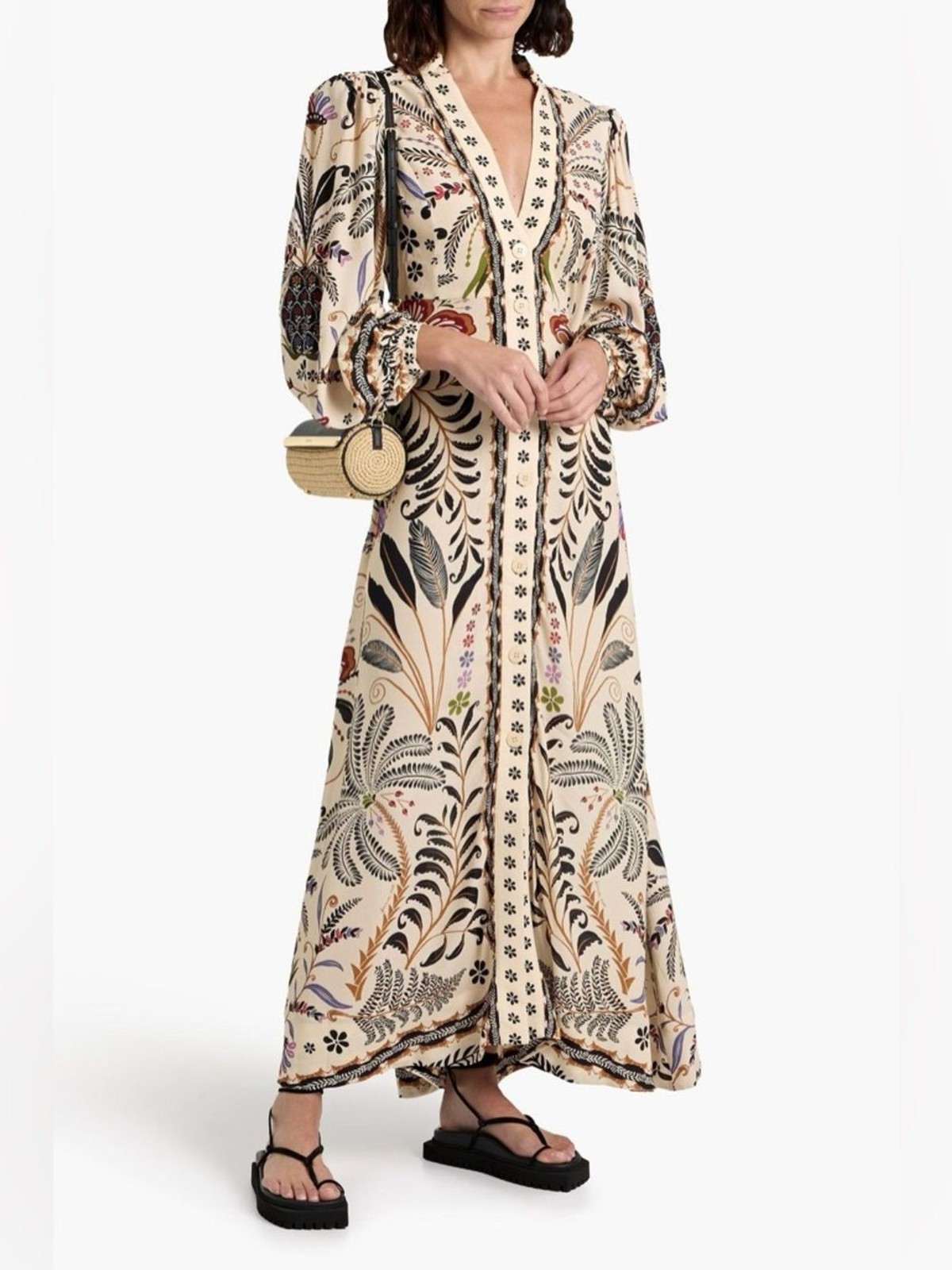 FARM RIO Sand Classic Nature Maxi Dress size Small