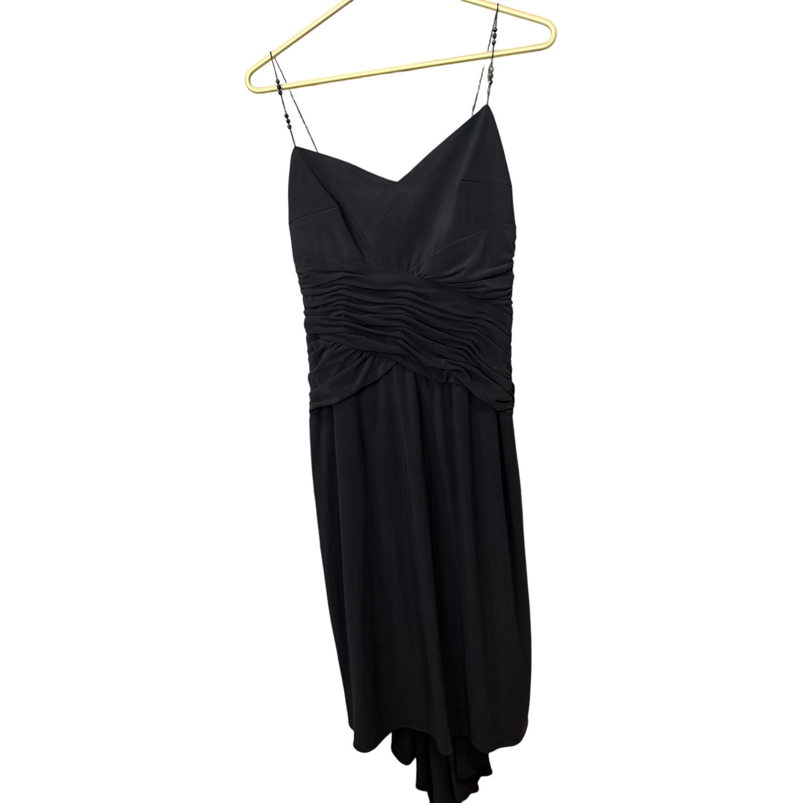 Laundry Shelli Segal Black Beaded Strap Hi-Low Dress 6 LBD Cocktail