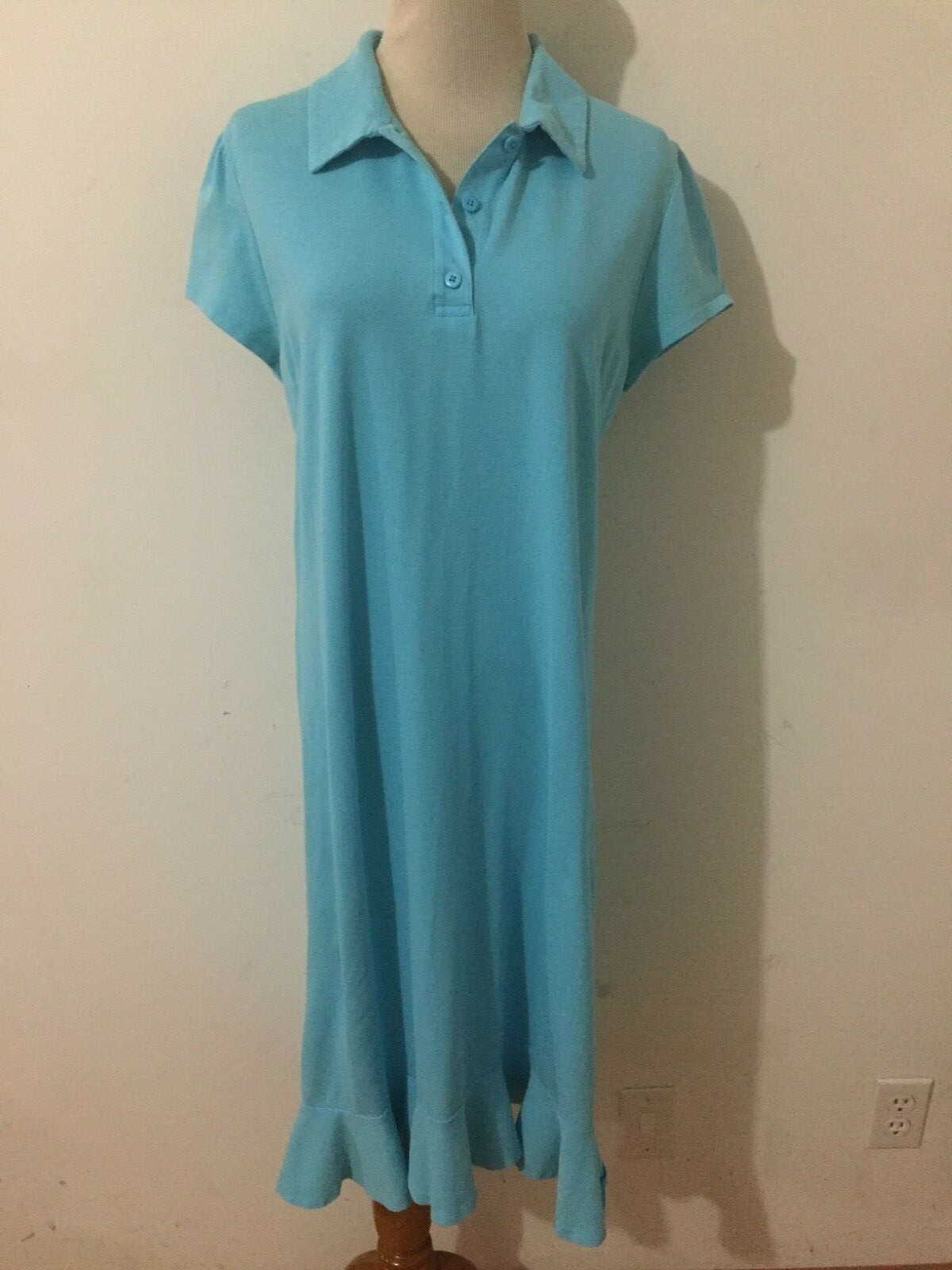Hanna Andersson 1/4-Button Piqué Polo Shirt Dress Aqua Blue Woman’s Size M