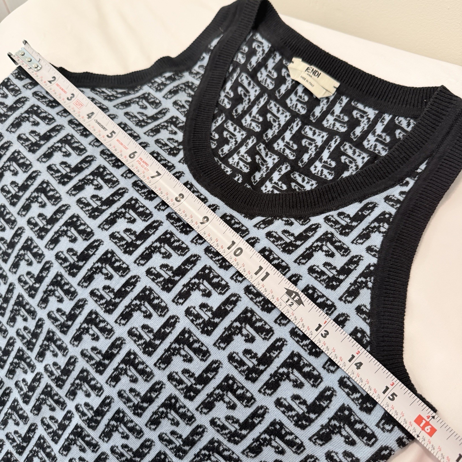 Fendi FF Logo Knit Mini Dress Blue Black Sleeveless Bodycon IT 38 / fits XS-S