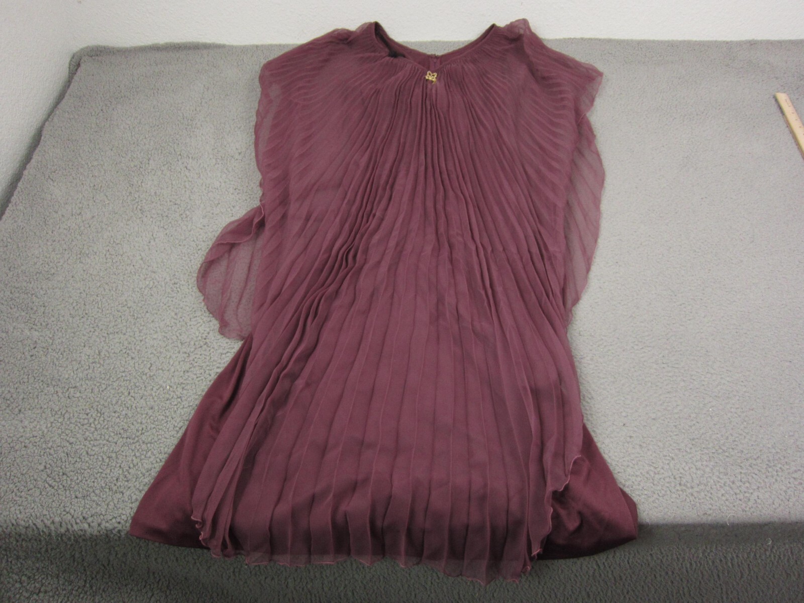 Vintage Lily Lynn Dress Womens Large 14.5 Red Maroon Pleated Chiffon Made in USA