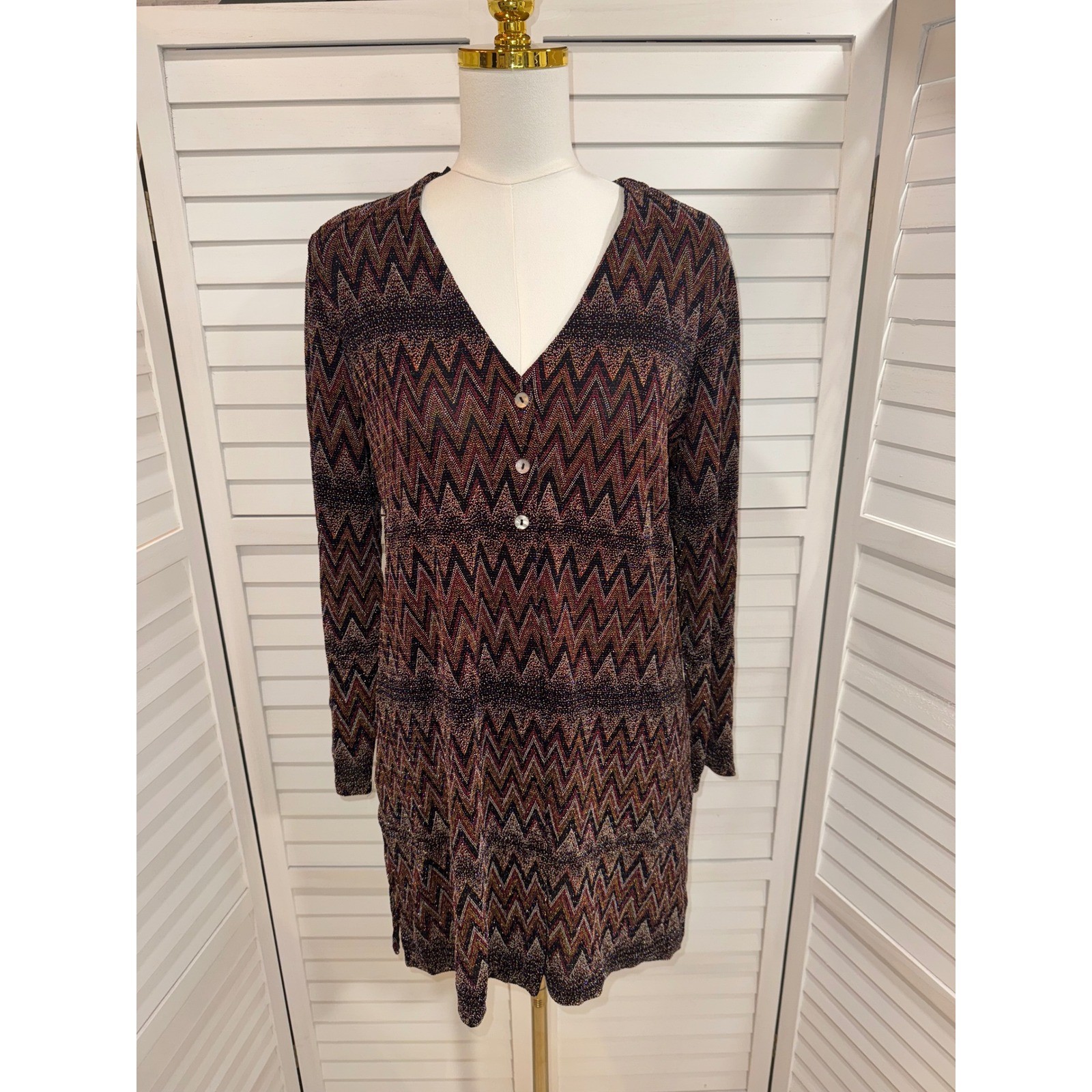 Rabbit Designs Cardigan Womens Multi Metallic Chevron Zigzag Vintage 14M
