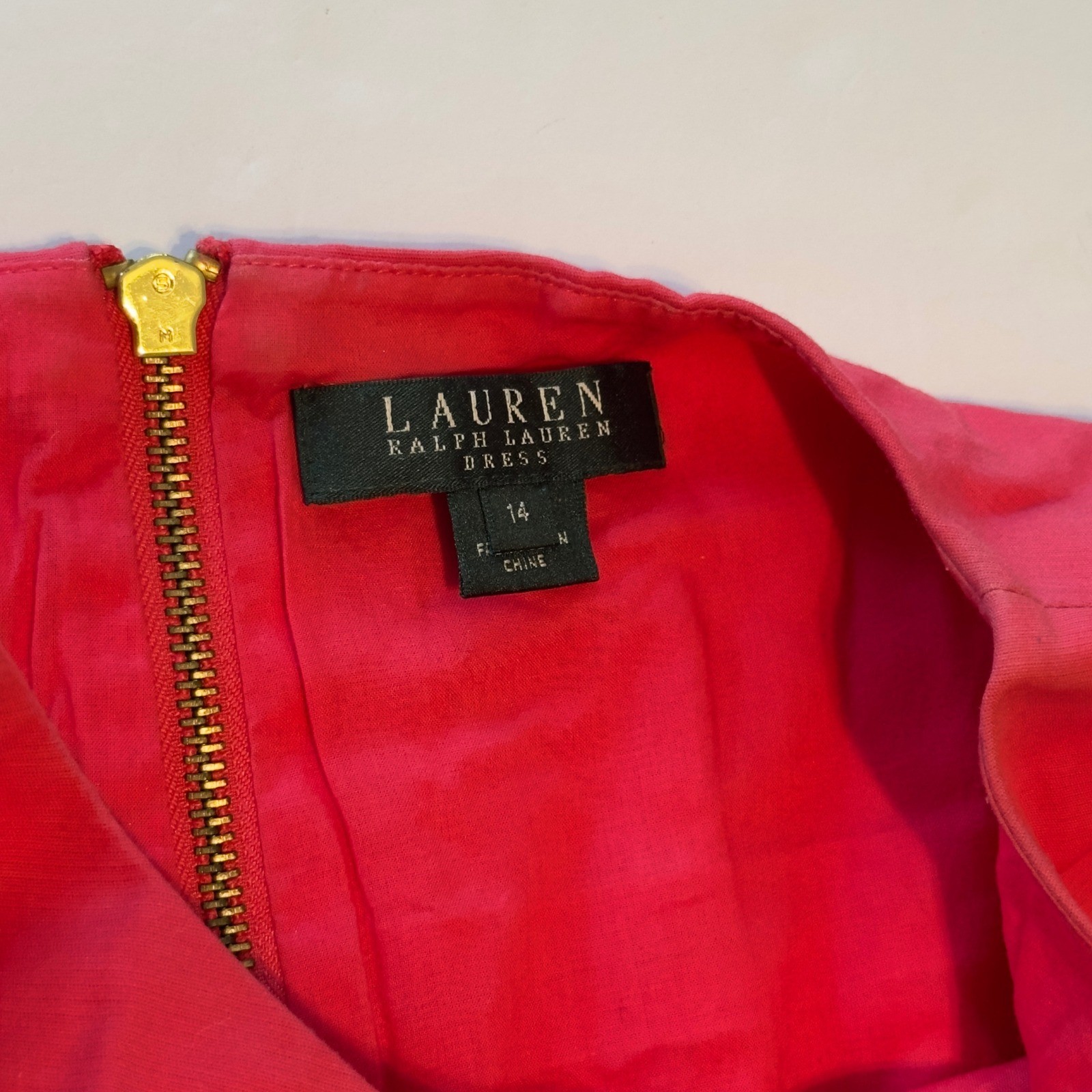 Lauren Ralph Lauren Red Pink Sleeveless Sheath Dress Gold Zip Size 14