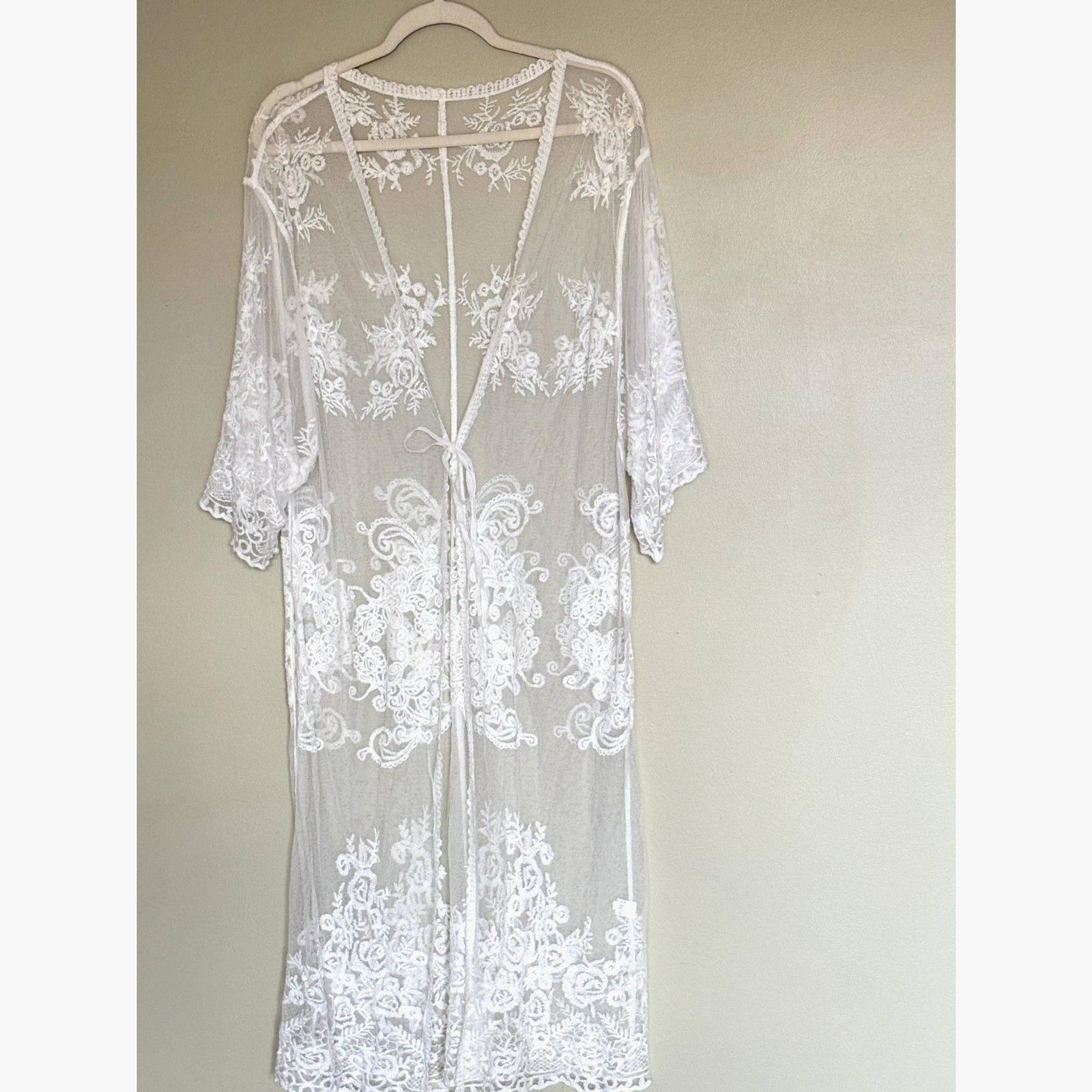 Women’s White Lace Sheer Kimono One Size Romantic Angel Fairy Whimsical Bride