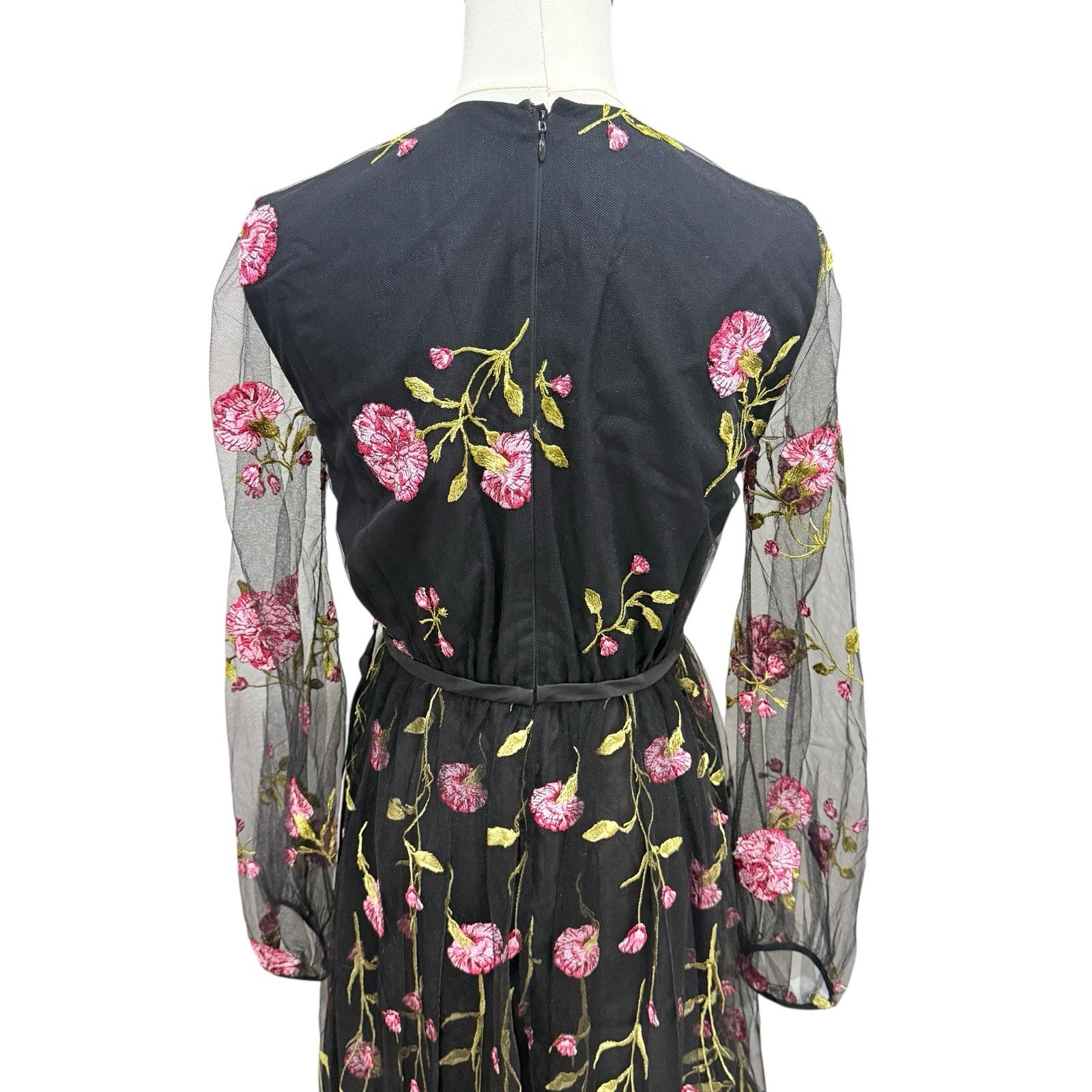 GIAMBATTISTA VALLI Carnation Embroidered Long Sleeve Maxi Dress Black/Rose SZ 4