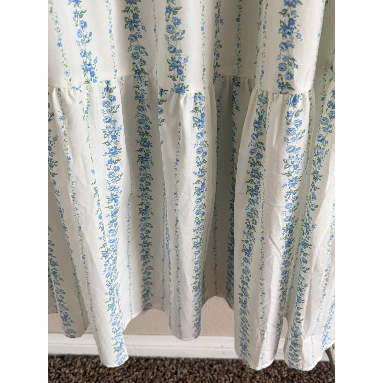 Blu Pepper Blue Floral Stripe Smocked Midi Dress Cottagecore XL