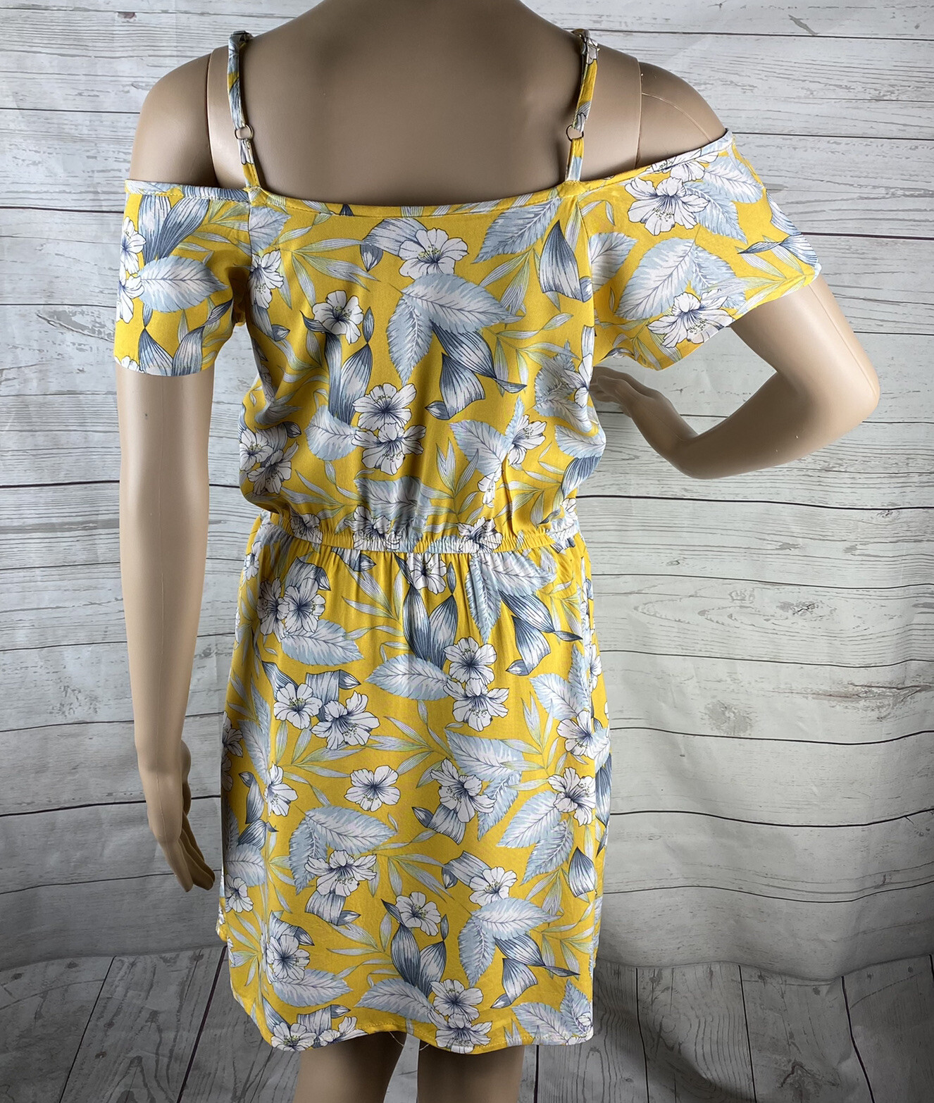 Island Haze Sundress Small Yellow Gray White Hibiscus Floral Hawaiian Dress Cute