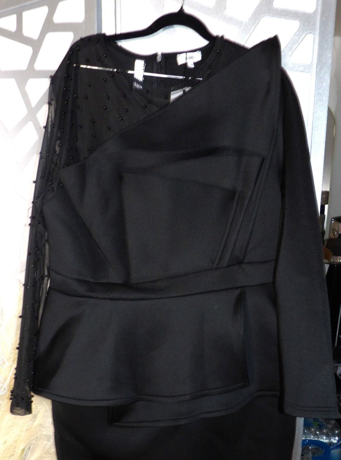 AOME! BEADED PEPLUM BLACK BODYCON DRESS ( SZ: 3XL)