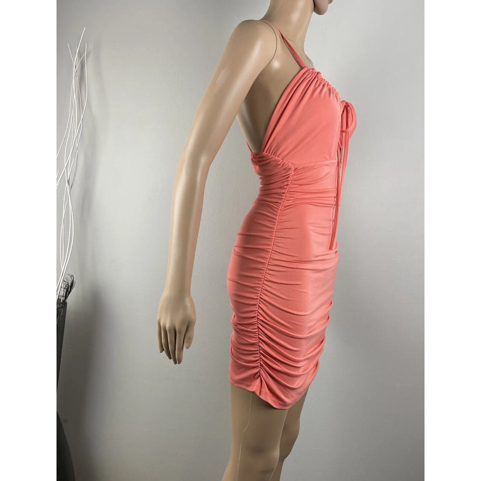 Capella Womens Cut Out Ruched Coral Mini Dress Juniors Size S/M Sleeveles