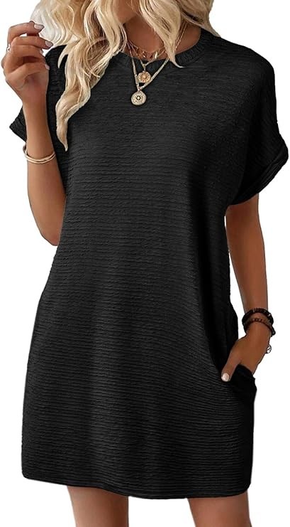 Womens Summer Dresses Short Sleeve Spring Mini Dress Crewneck size L