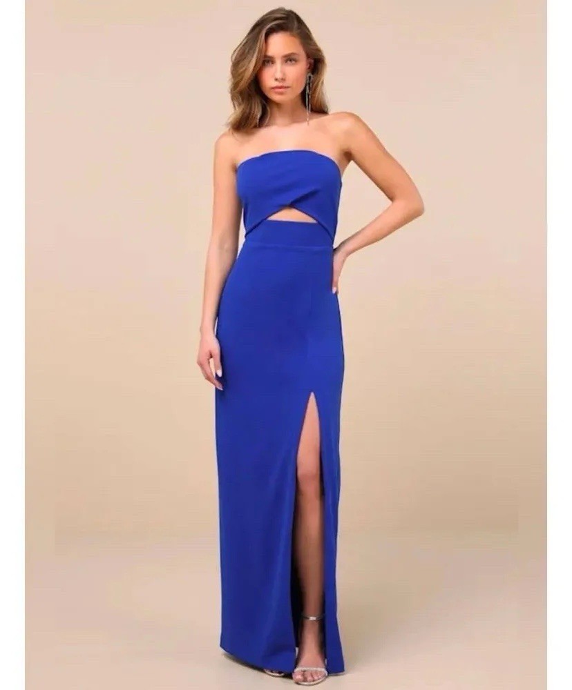Lulus Strapless Cutout Column Maxi Dress Electric Blue NWT SZ LG