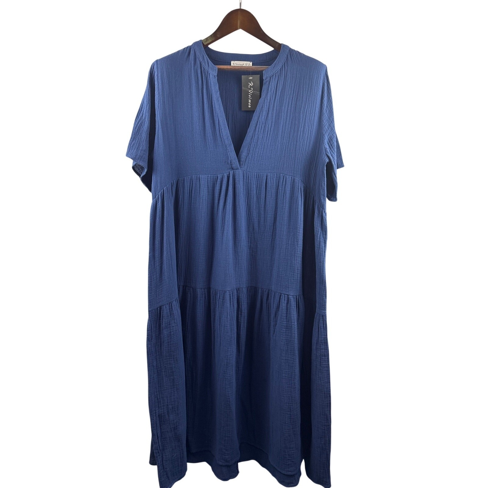 Women’s R. Vivimos XL Navy Blue Short Sleeve Maxi Dress