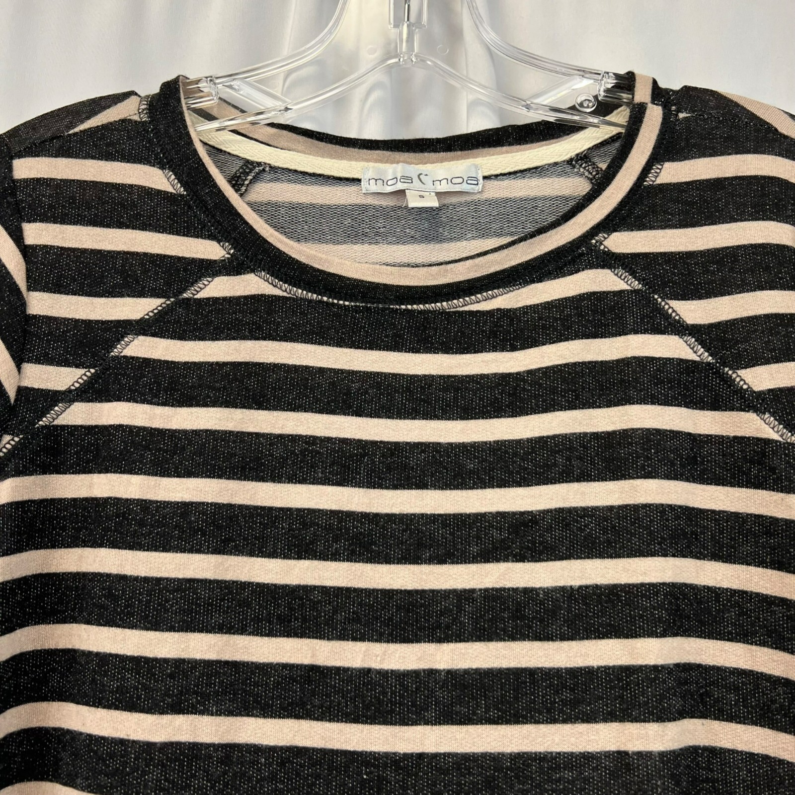 Moa Moa Mini T-Shirt Dress Black/Beige Striped Size Small Cuffed Sleeve