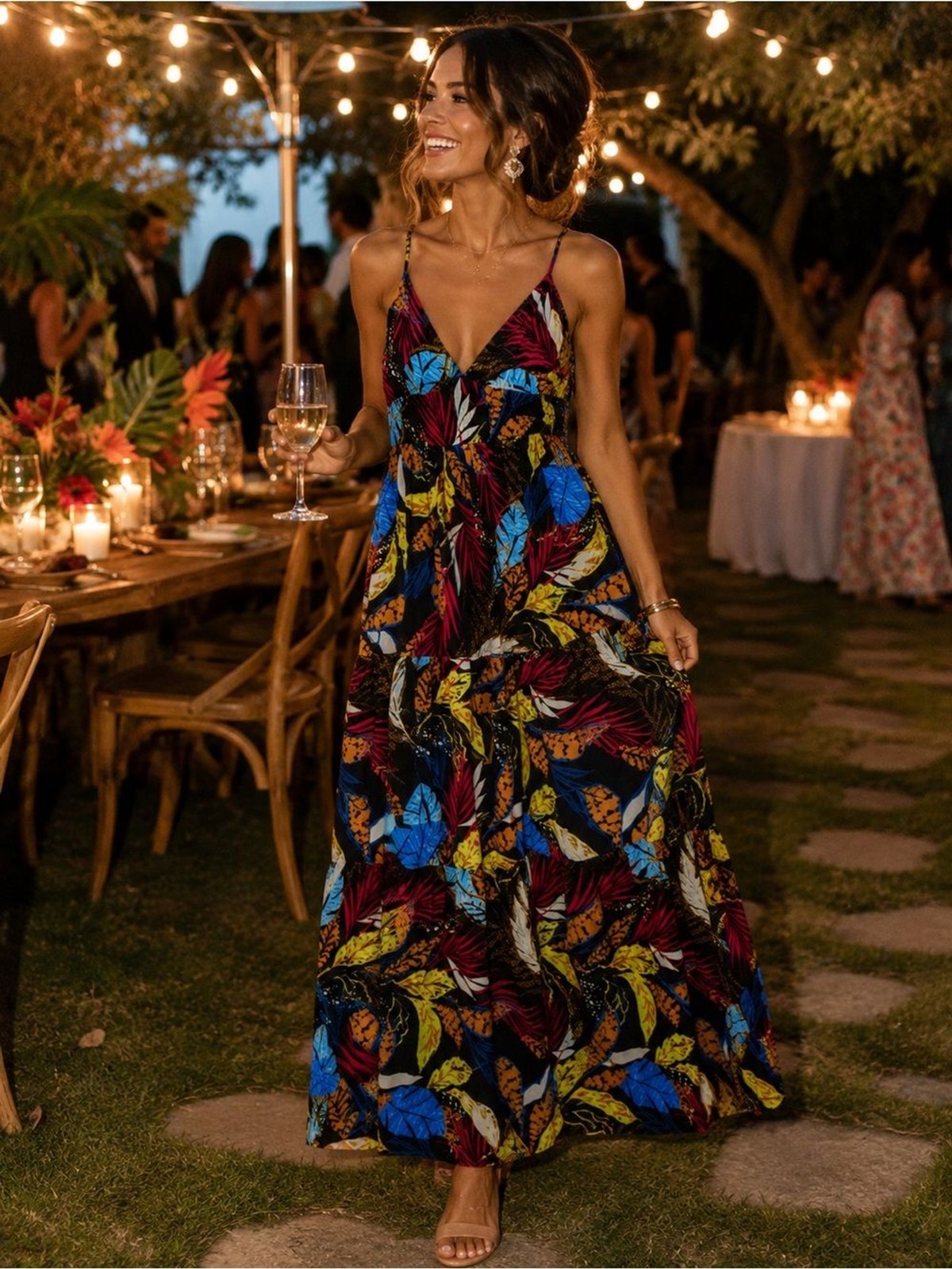 Flying Tomato Tropical Print Maxi Dress | Smocked Back
