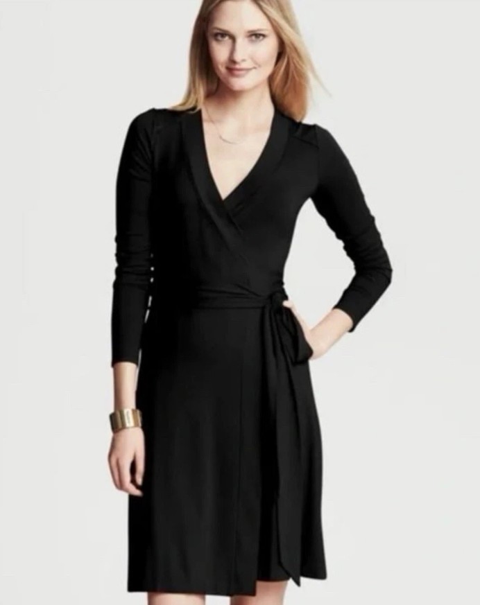 BANANA REPUBLIC Black Long Sleeve Wrap Dress Petite XSP New with Tags