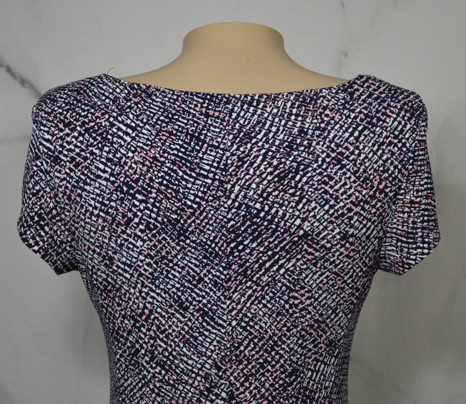 ROZ & ALI Black White Pink Patterned Short Sleeve Dress 4 Stretch Polyester