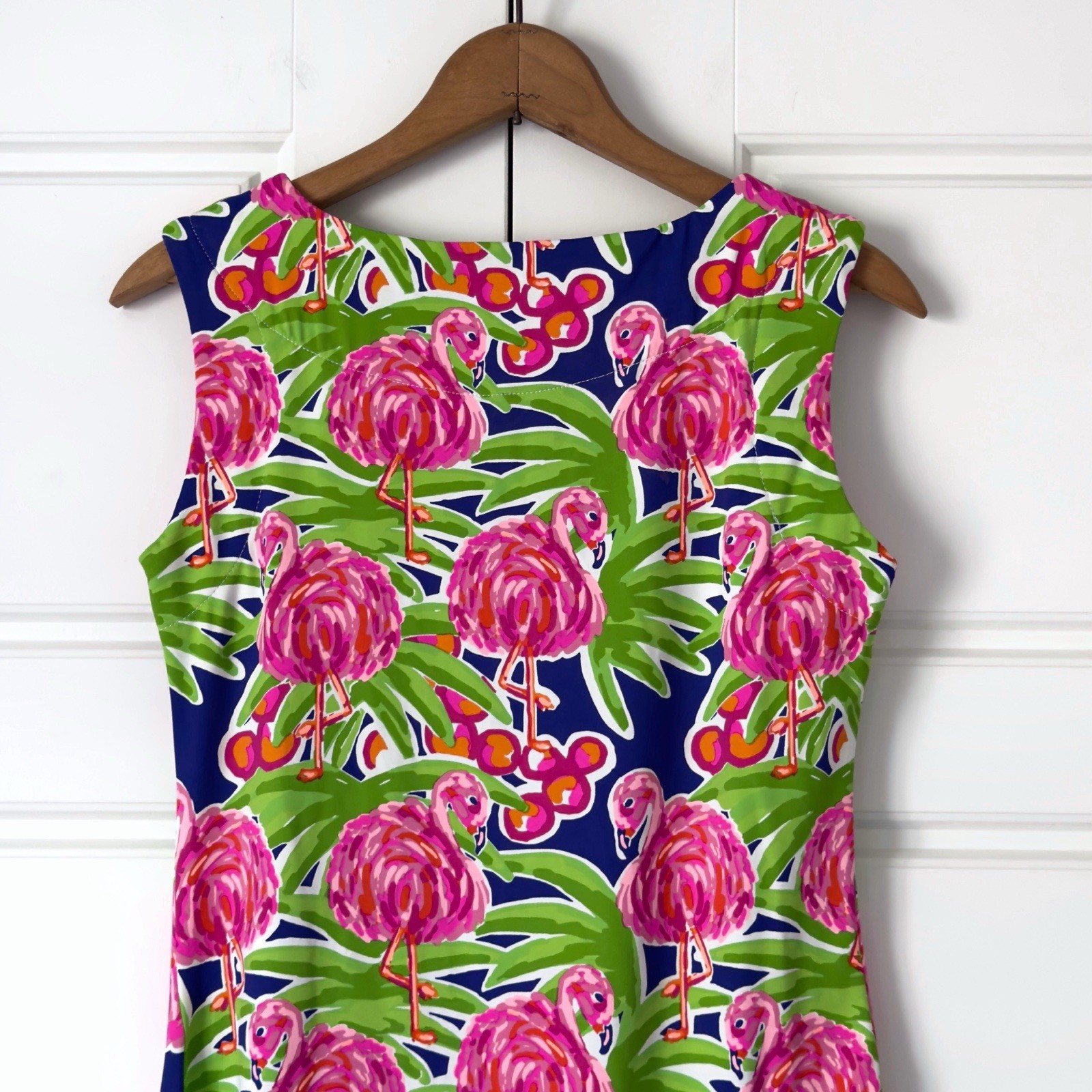 Barbara Gerwit Tropical Flamingo Dress Womens XS Pink Green Vibrant Resortwear