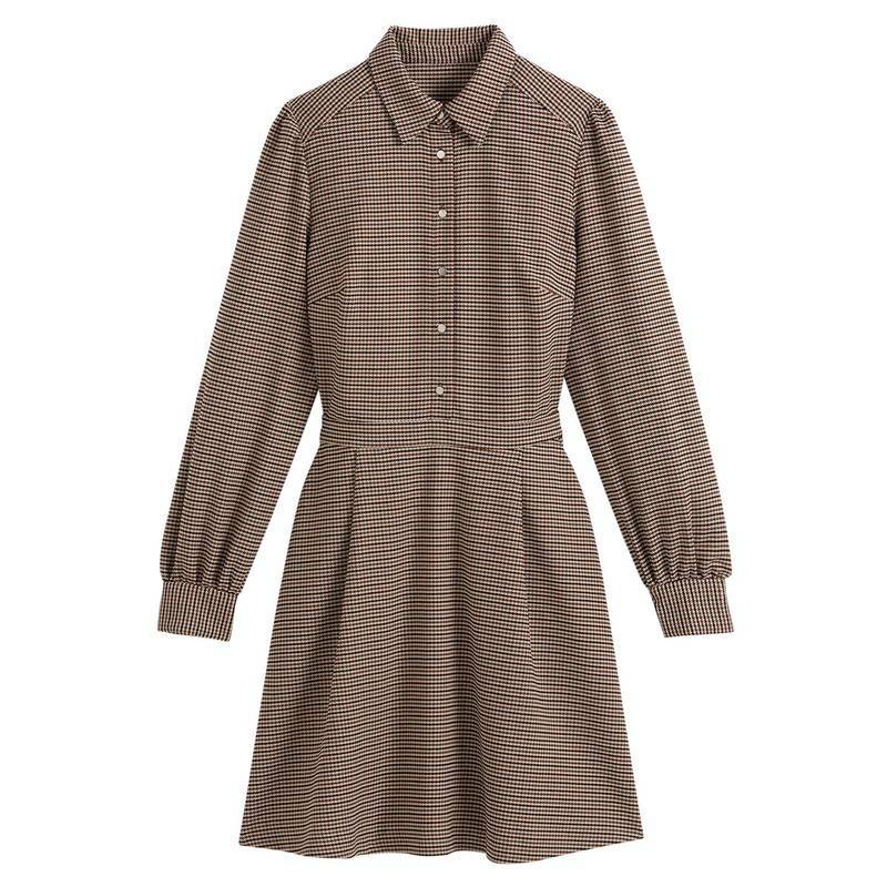 La Redoute Houndstooth Tweed Pleated Shirt Dress Size 18 Chic Heritage RRP £58