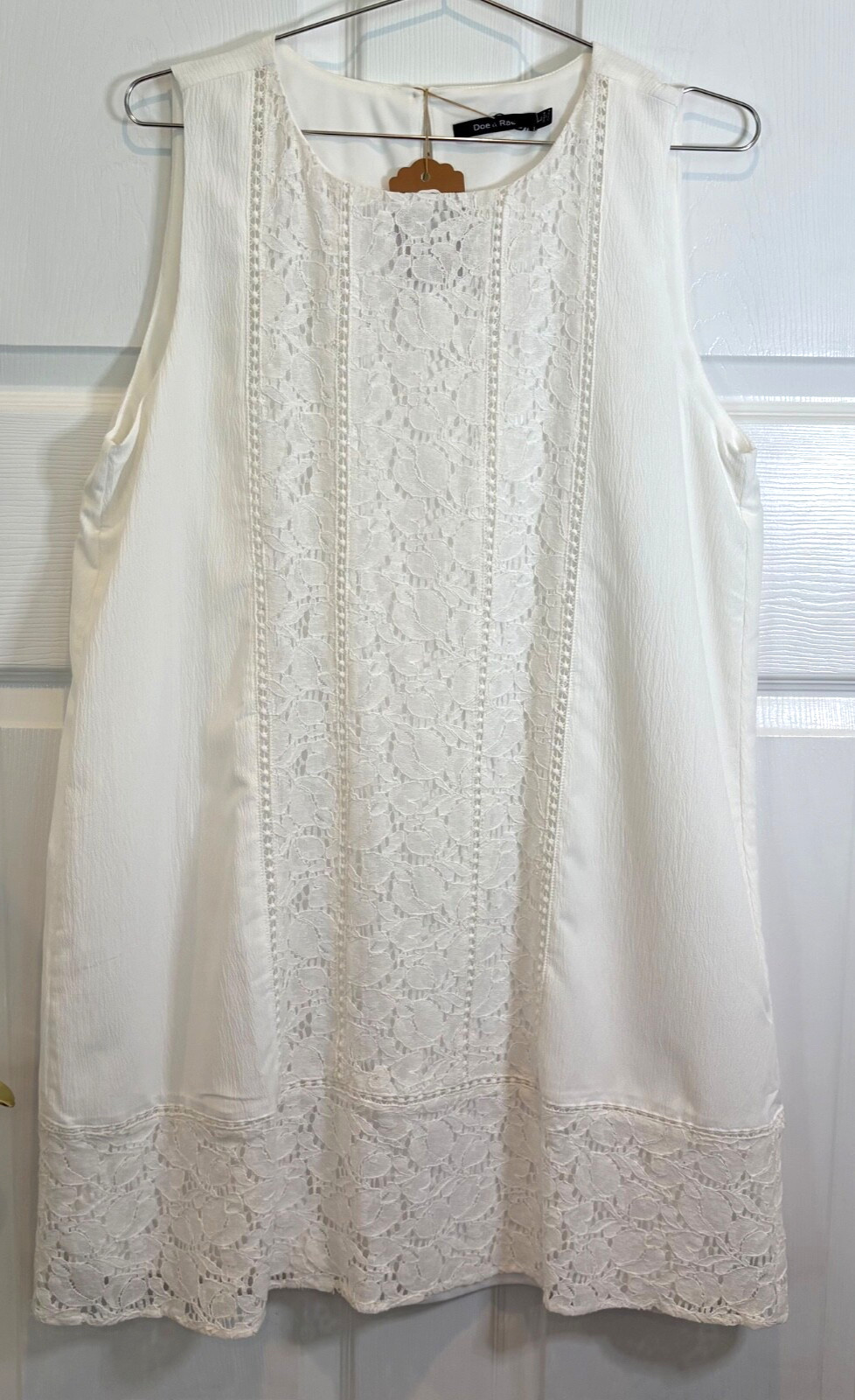 Doe & Rae White Lace Sleeveless Shift Dress Womens Sz Large NWT Lined Boho Chic