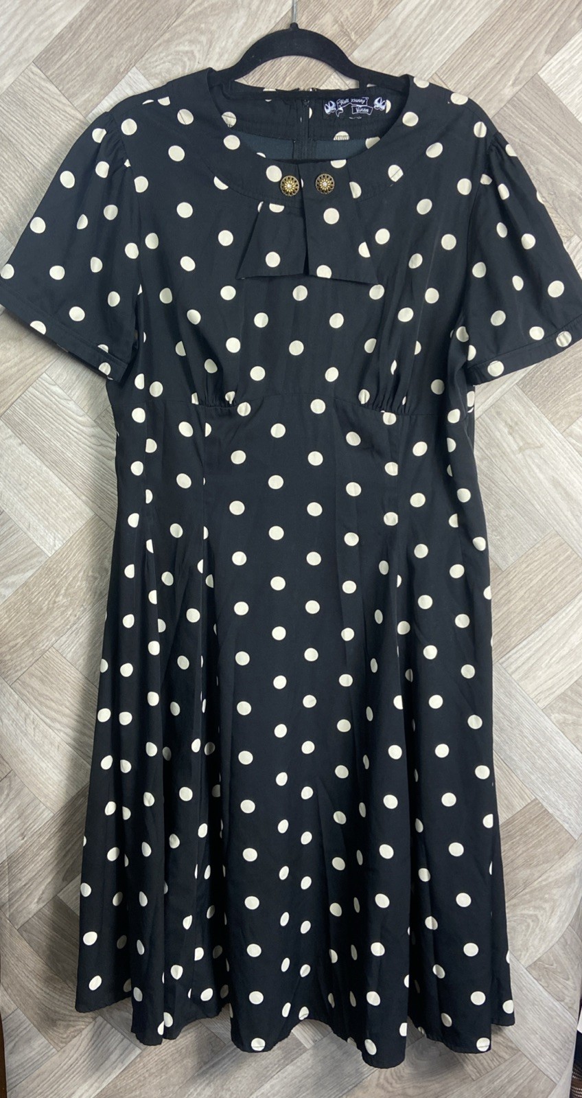 Hell Bunny Vixen Black & Cream Polka Dot Dress Rockabilly Retro Size 3XL / UK 20