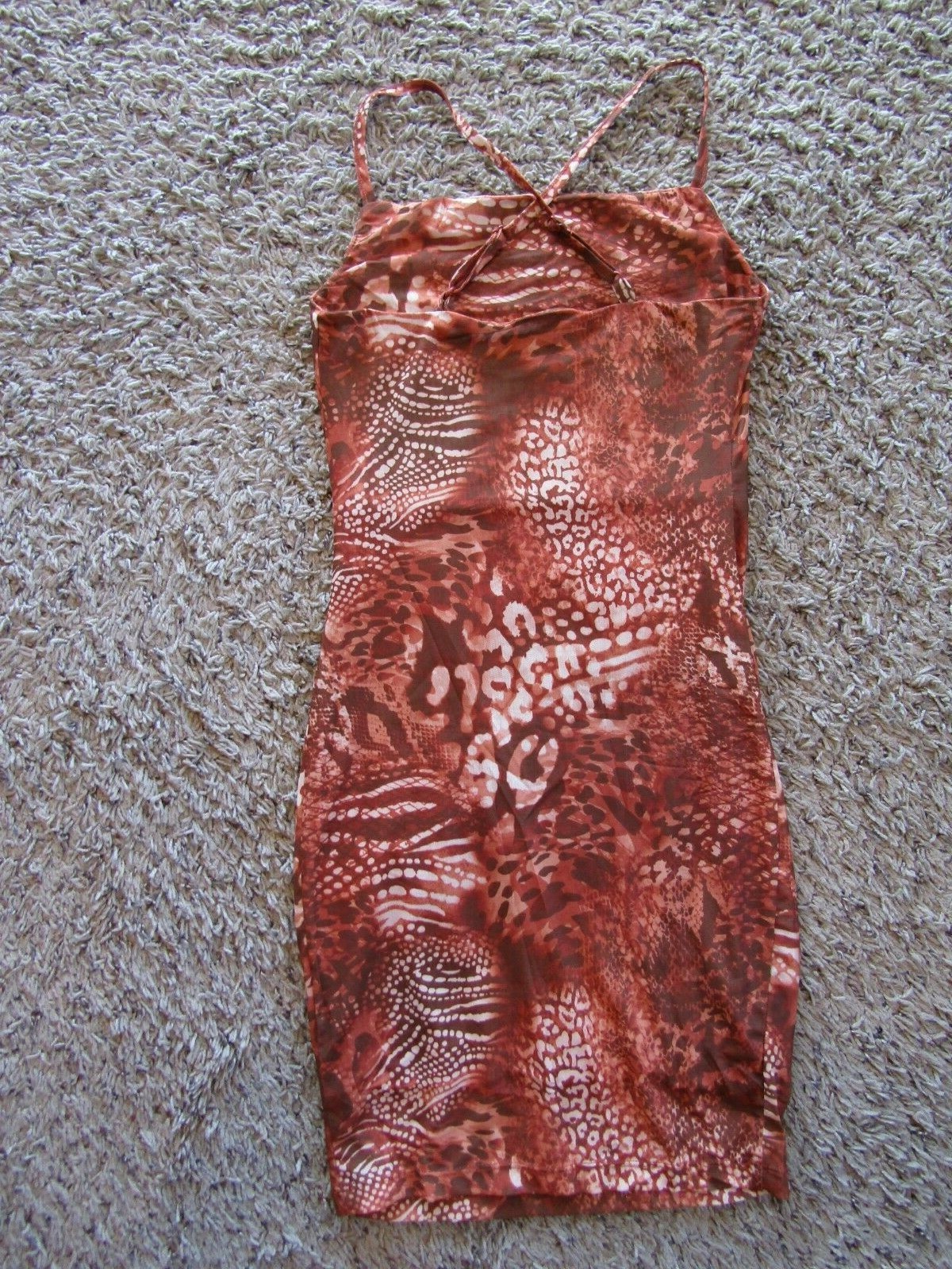 NIB Shein Polyester/Spandex Rust Animal Print Sleek Sleeveless Dress Women’s XS