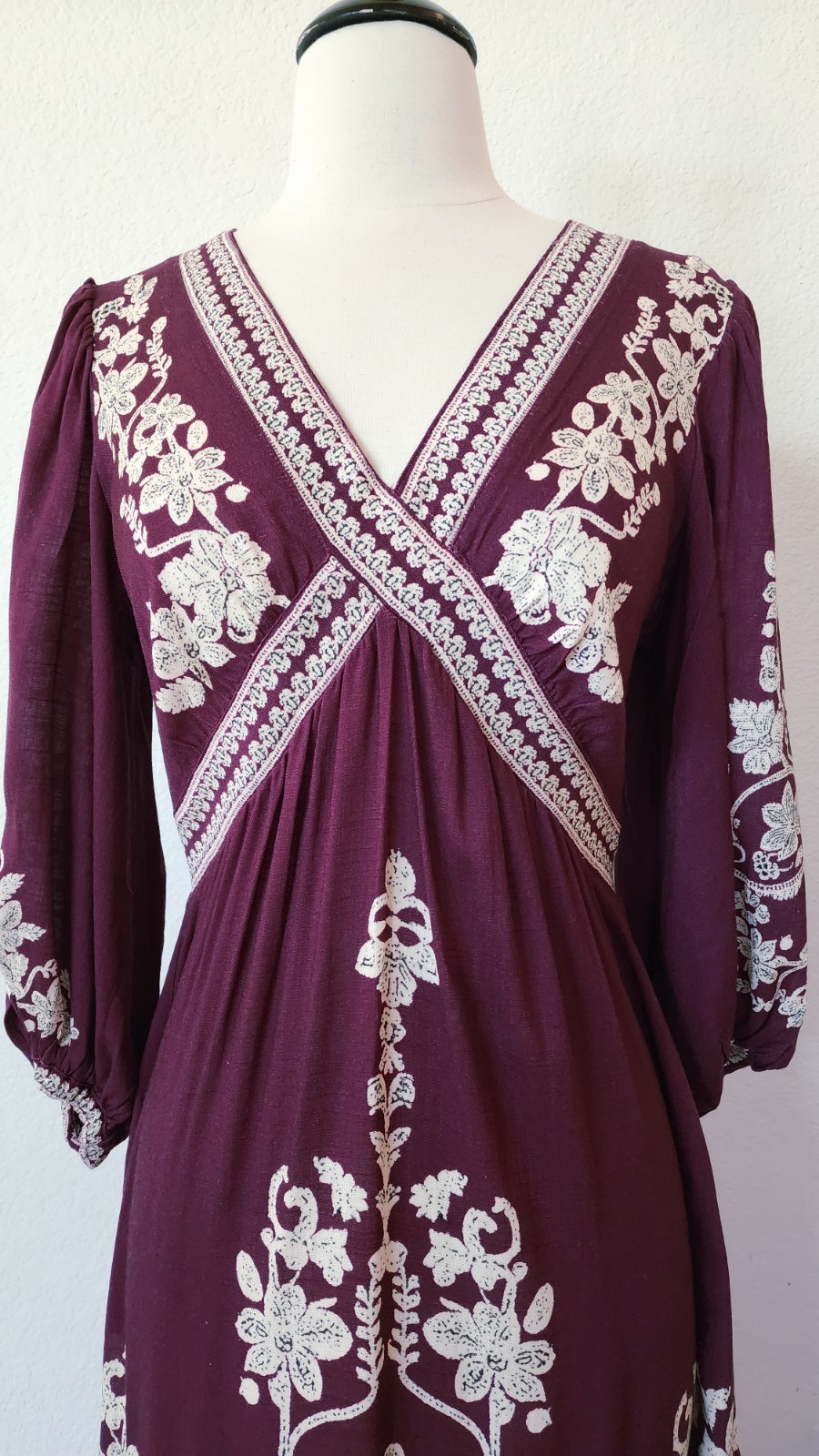 New Anthro Maxi Dress Size Small Medium Floral Print Pockets Peasant Boho Chic