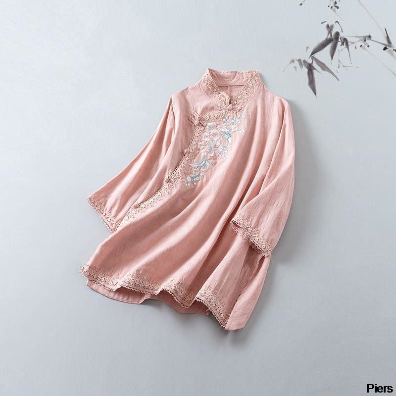 Chinese Traditional Shirt Vintage Cheongsam Tops Hanfu Women Printing Blouses