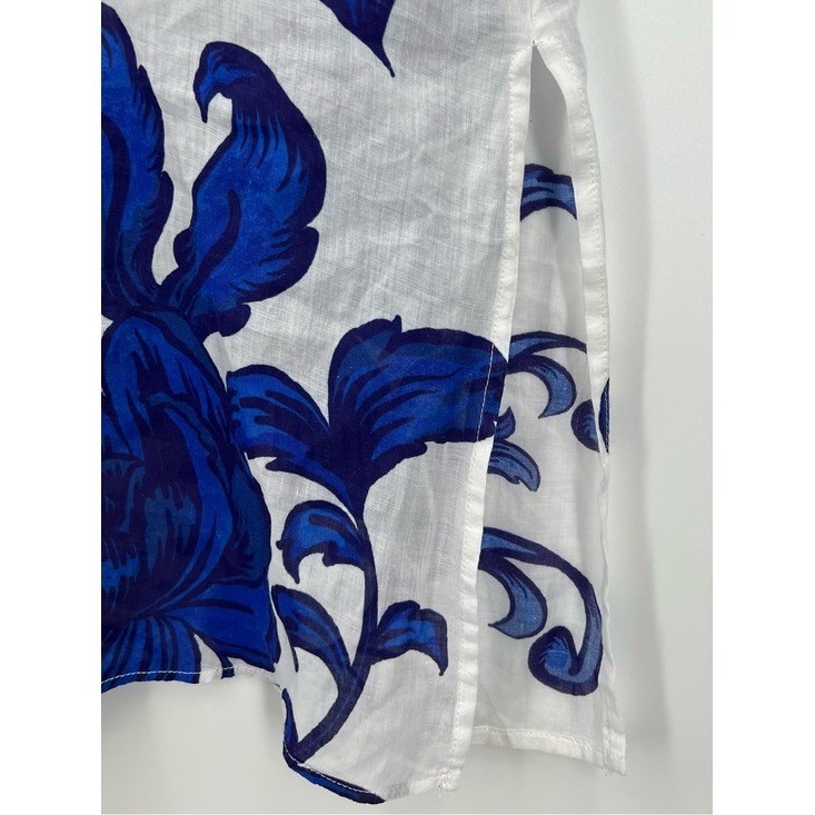 Johnny Was Workshop Blue Floral Ramie Maxi Dress Boho Resort Size M EUC