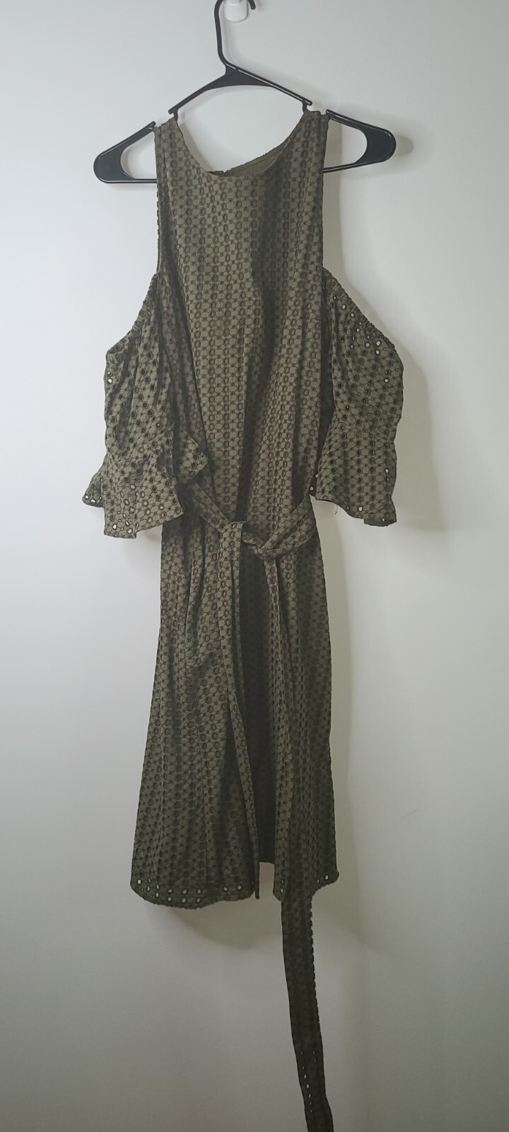 Banana Republic Flutter Sleeve Eyelet Cotton Dress Olive Green XL