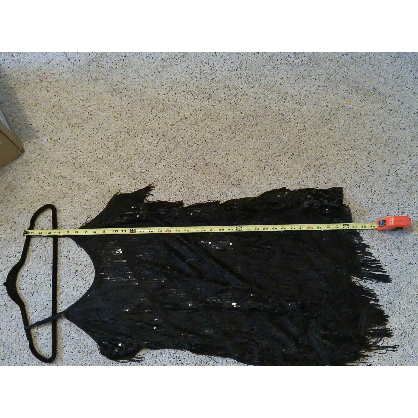 Vintage 1920s Style Black Tiered Fringe Flapper Dress Spaghetti Strap Cocktail