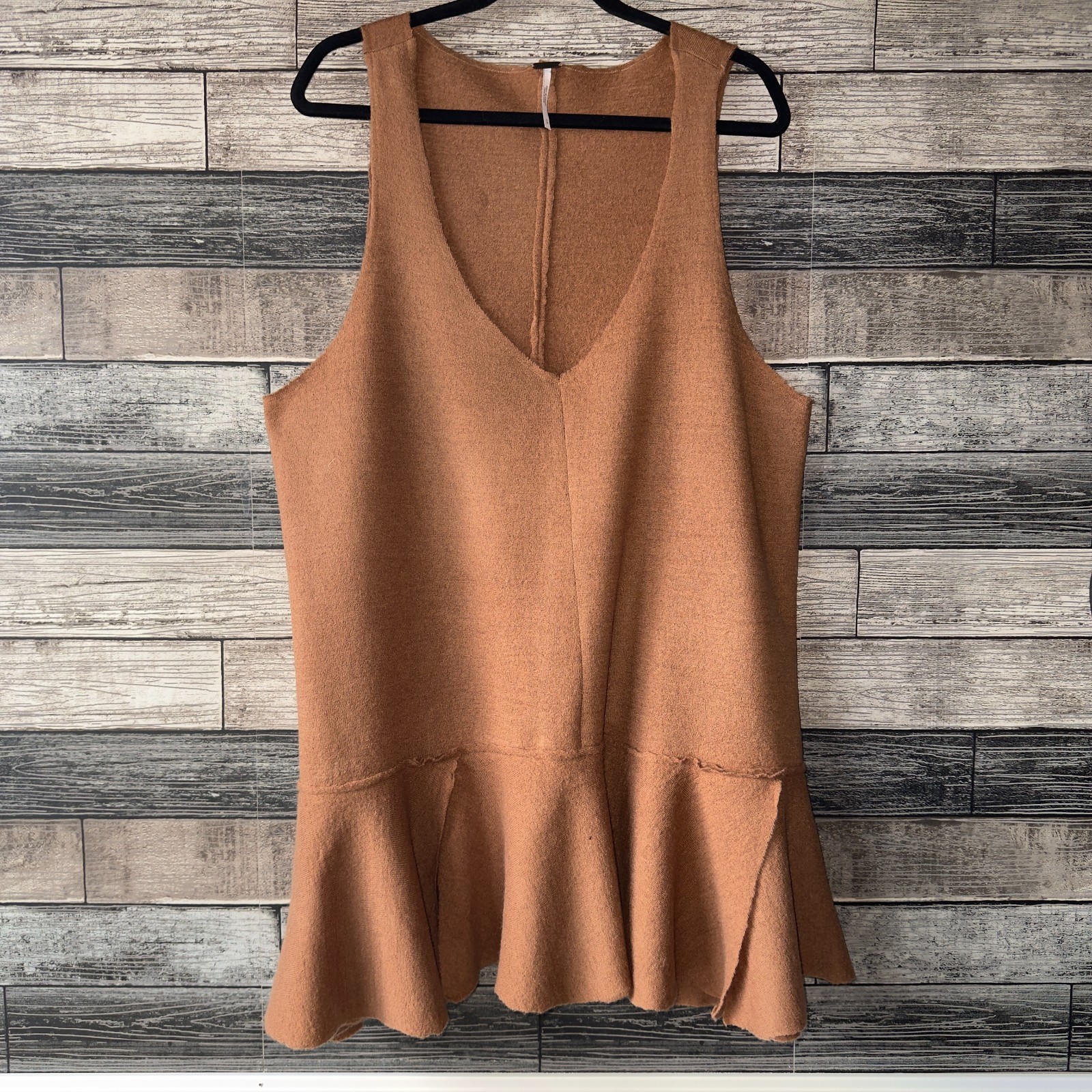 Free People Womens Small 100% Wool Sleeveless Mini Dress Camel Boiled Wool Tunic