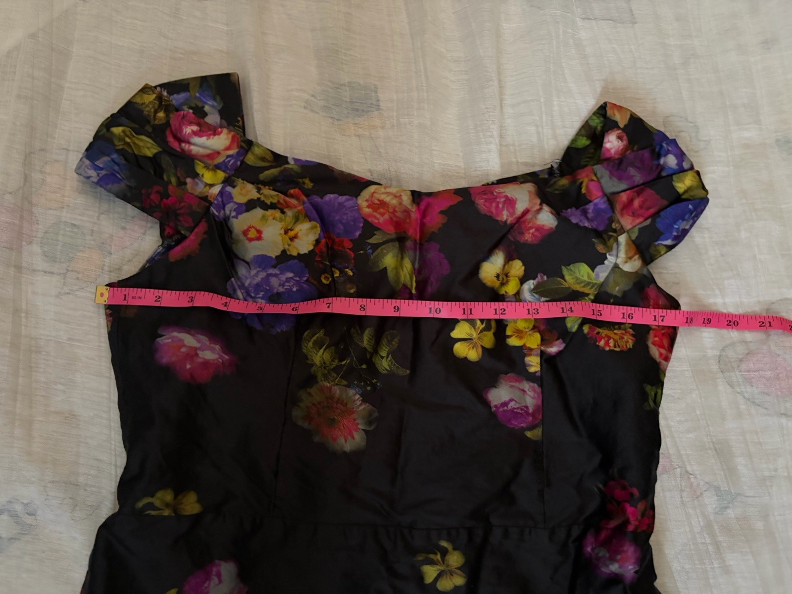 MILLY NY Satin Vibrant Watercolor Black Floral Dress Women’s Size 10 Sweatheart
