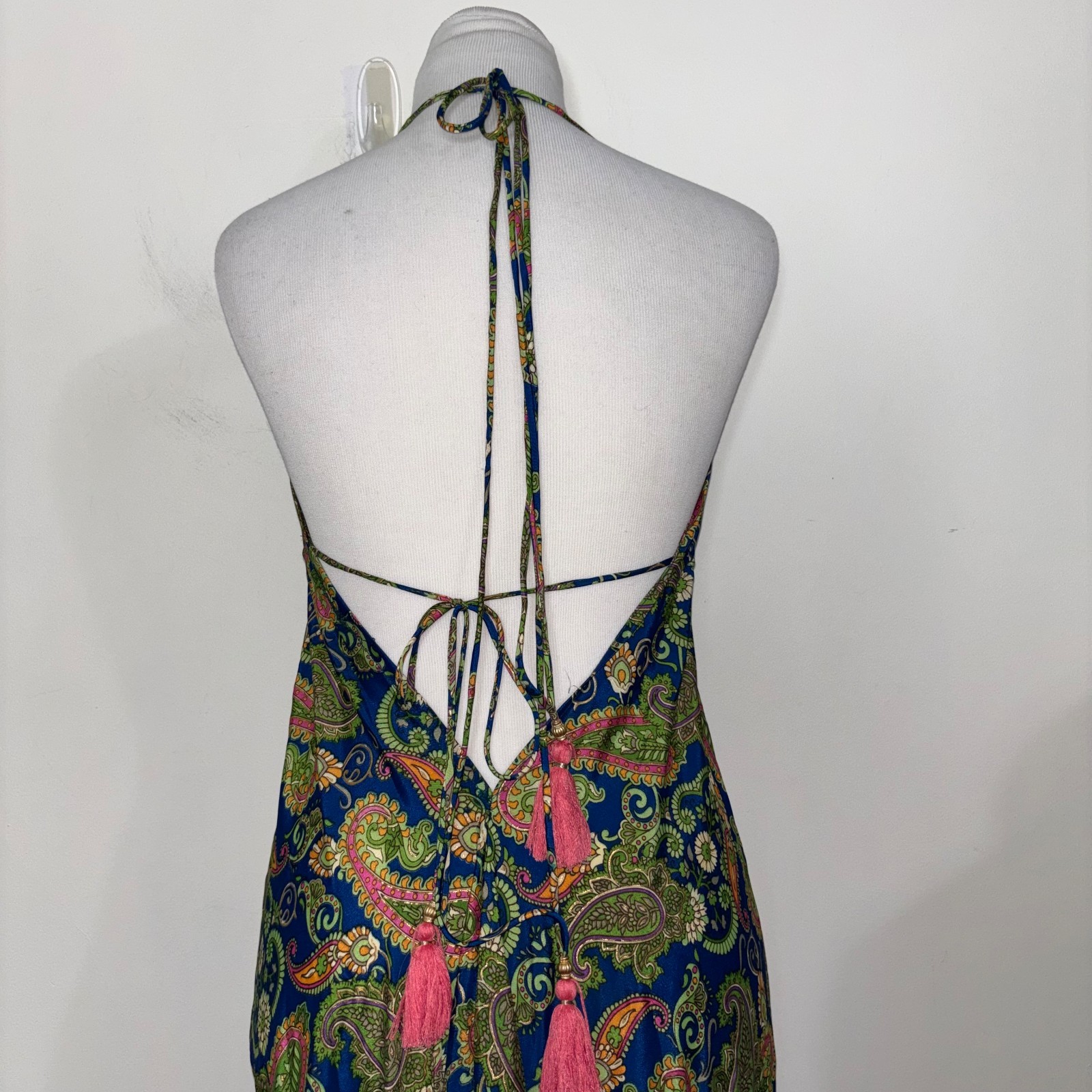 Swarna Greece ONE SIZE Paisley Print Maxi Dress Open Back Halter Plunge