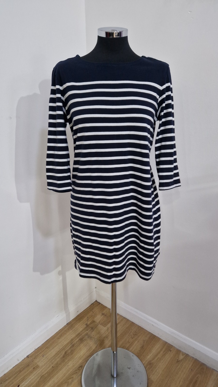 Seasalt Sailor Breton Tunic UK 10 Striped Navy White Organic Cotton Womens