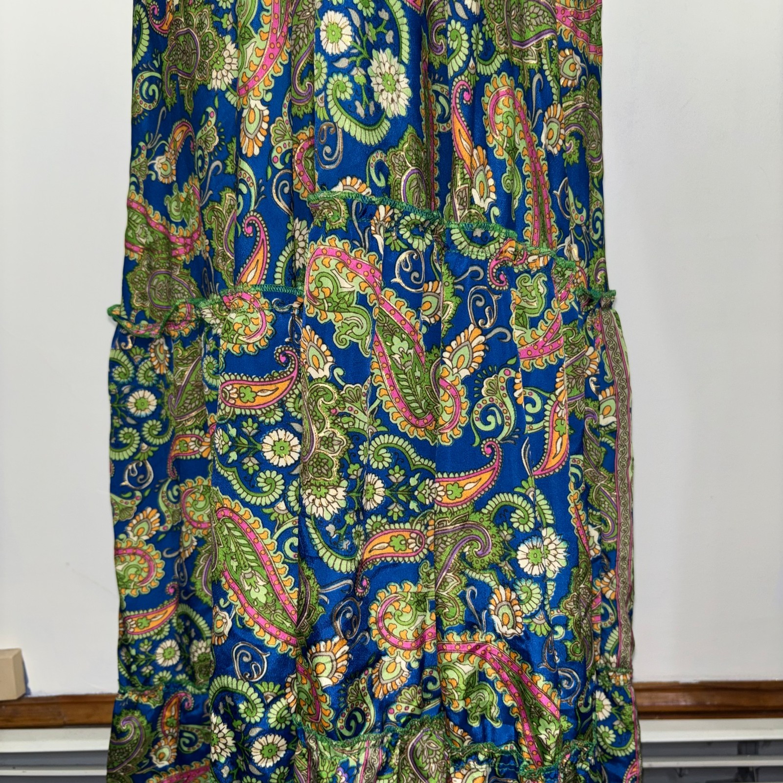 Swarna Greece ONE SIZE Paisley Print Maxi Dress Open Back Halter Plunge