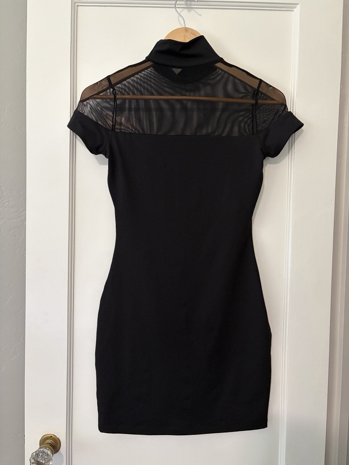 NWT Susana Monaco XS Black Mesh Mock Neck Bodycon Mini Dress Sheer LBD Made USA