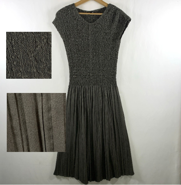 Veeca Womens Textured Pleated Drop Waist Stretch Midi Dress Sz S Lagenlook Artsy
